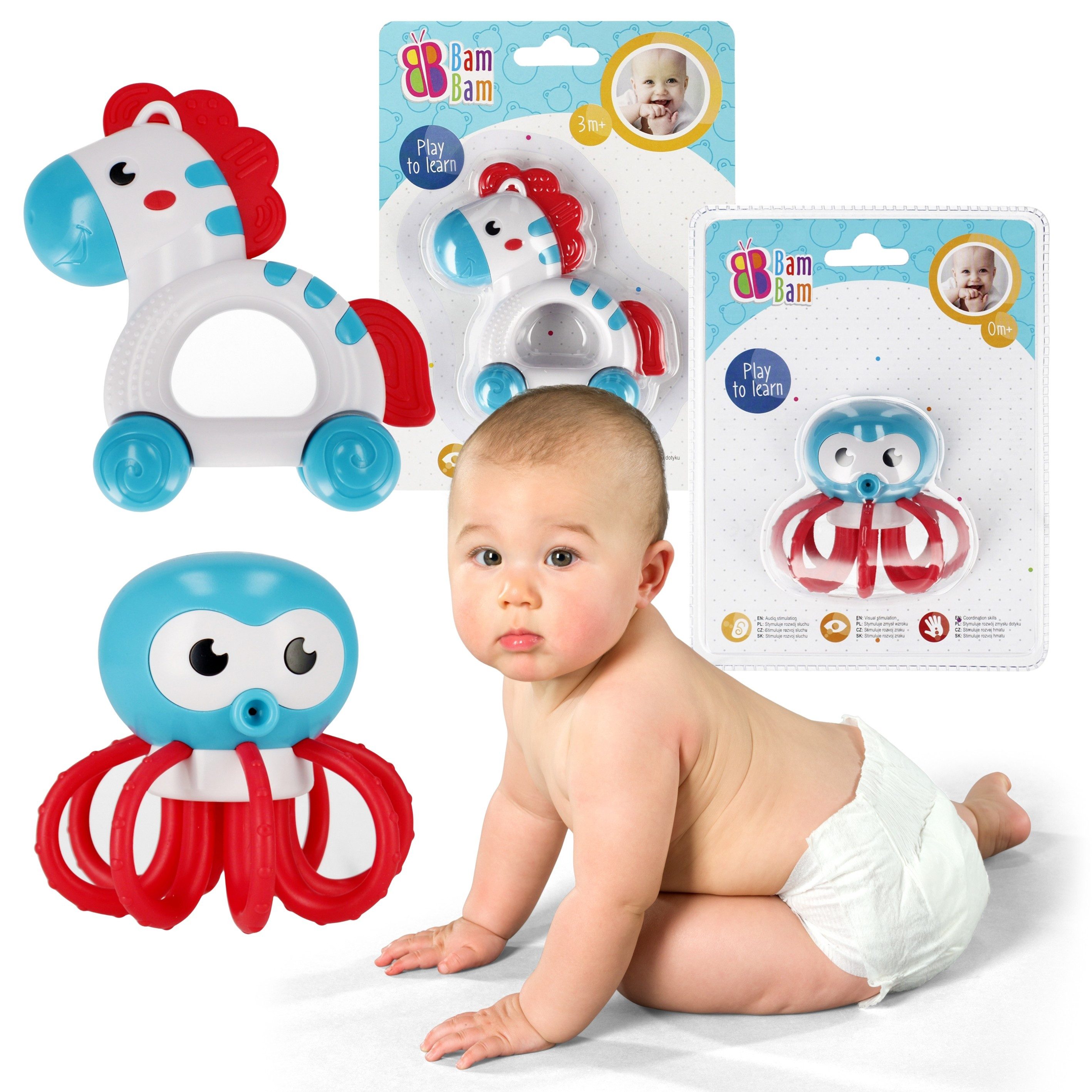 Sarcia.eu Rassel Baby-Set: Oktopus-Rassel + Zebra-Rassel, BamBam Baby-Spielzeug