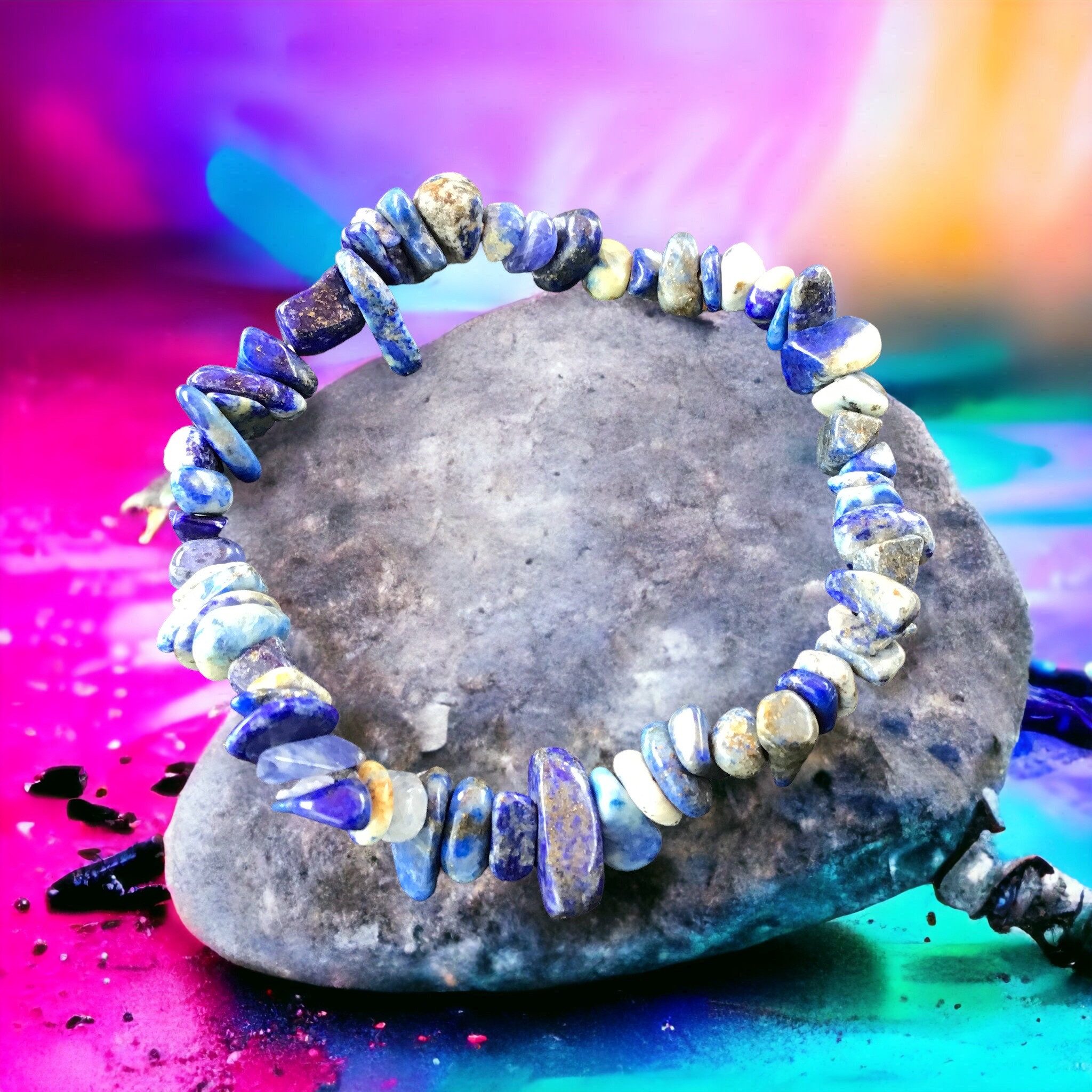 Steinfixx® Armband Lapislazuli Splitterarmband - Edelstein - Brasilien (16 cm Umfang, 1-tlg., beliebter und seltener Edelstein), 100 % echt, Handarbeit – Bild 4 von 5