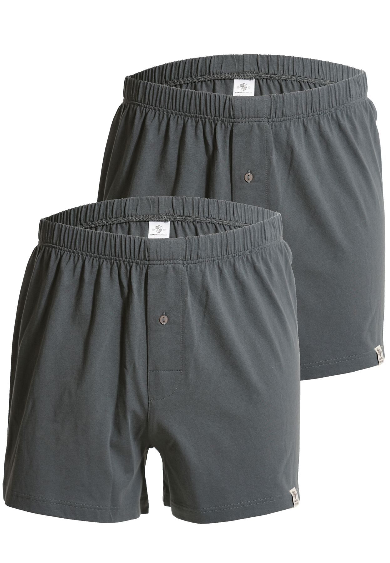 HAASIS Bodywear 1919 Boxershorts Herren Jersey Boxer 77224453-mittelgrau (Packung, 1-St., 2er Pack) Bedruckte Jersey-Boxer, Knopfleiste