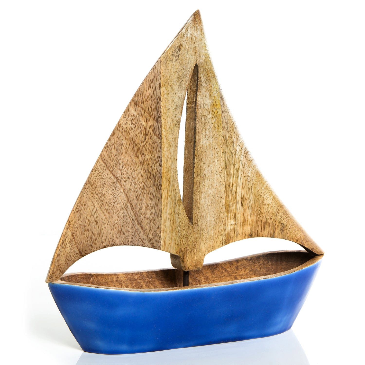 Logbuch-Verlag Dekofigur Segelboot Figur 28 cm aus Holz braun blau - Holzboot Holzschiff