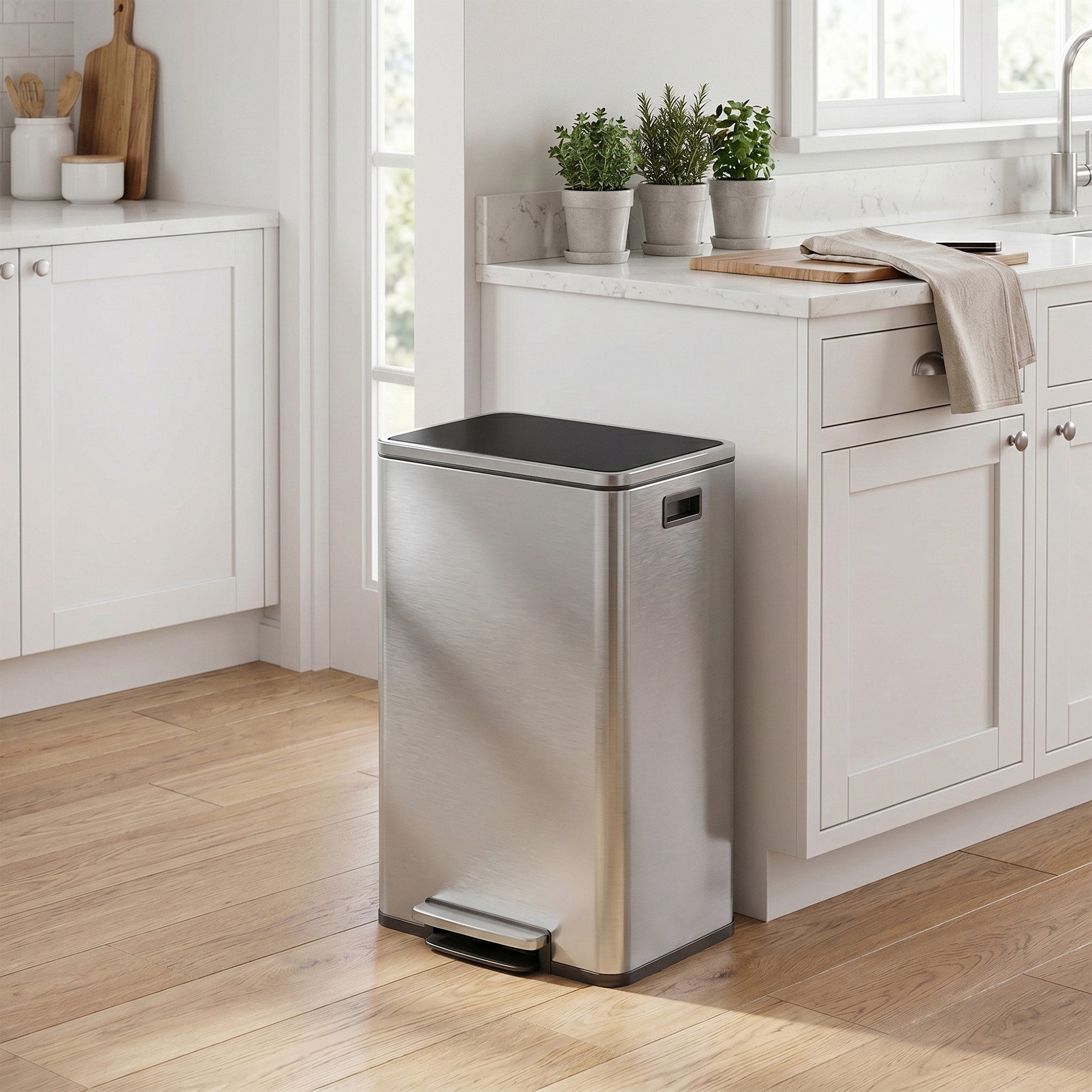 SONGMICS Mülleimer Abfalleimer, Mülleimer 50 L, 15 Müllsäcke, Stahl, herausnehmbarer Inneneimer