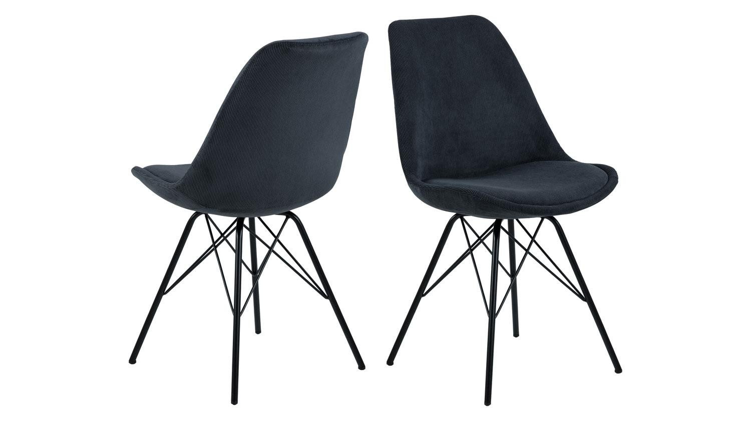 ACTONA GROUP Stuhl 2er-Set Esszimmerstuhl Eris Cord Stoff anthrazit Metall schwarz