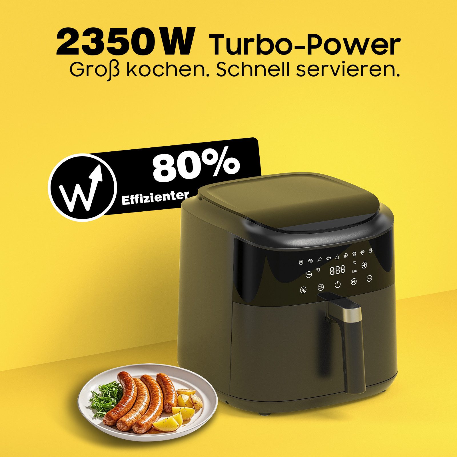 AIMAX Heißluftfritteuse 9 Liter, XL Airfryer mit Sichtfenster, Touchscreen, 360° Heißluft-Technologie, 2350 W, LED-Anzeige, Air Fryer mit 9 Programmen, Ohne Öl