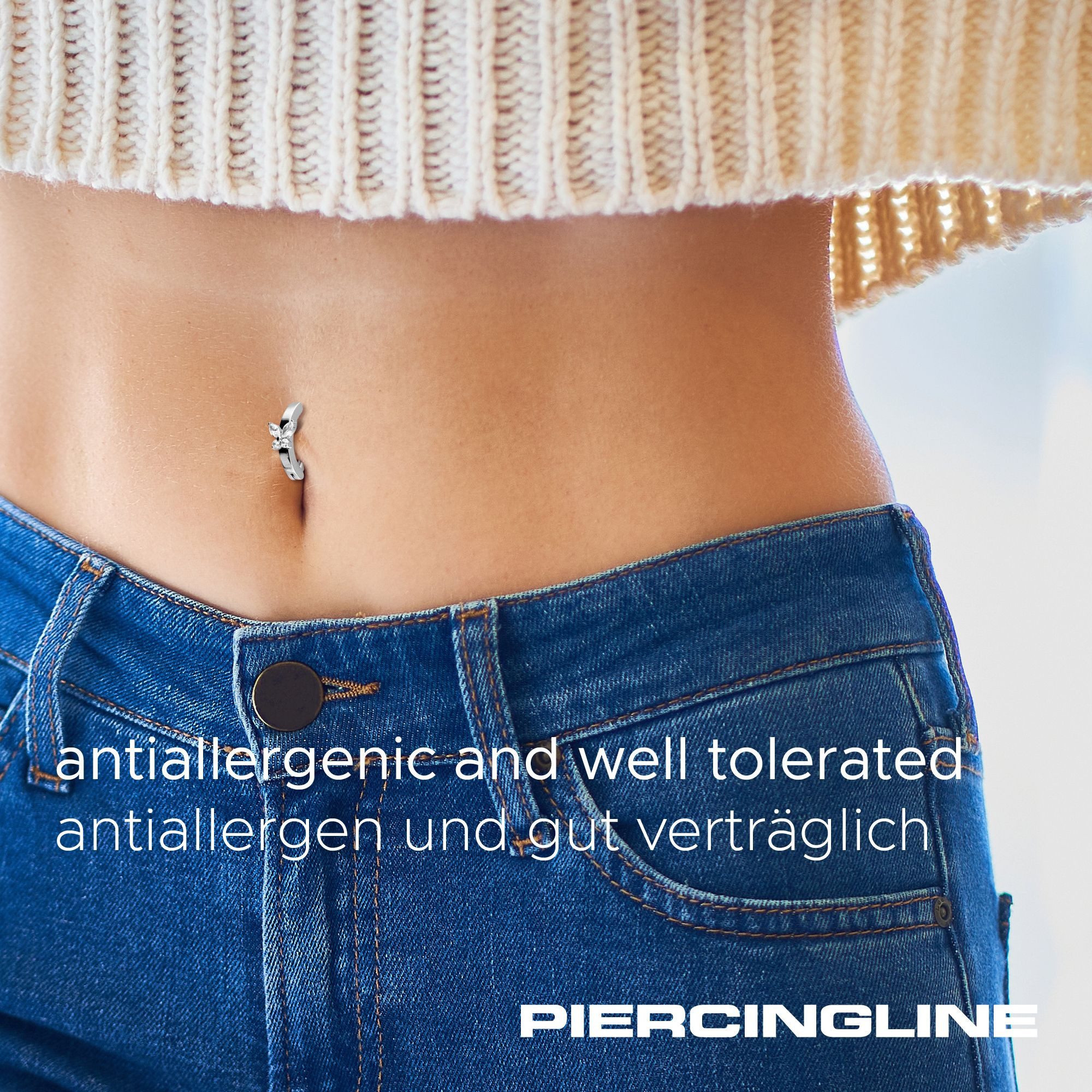 PIERCINGLINE Bauchnabelpiercing Titan Bauchnabelclicker BOGEN + KRISTALLSCHMETTERLING (Clicker, 1-tlg)