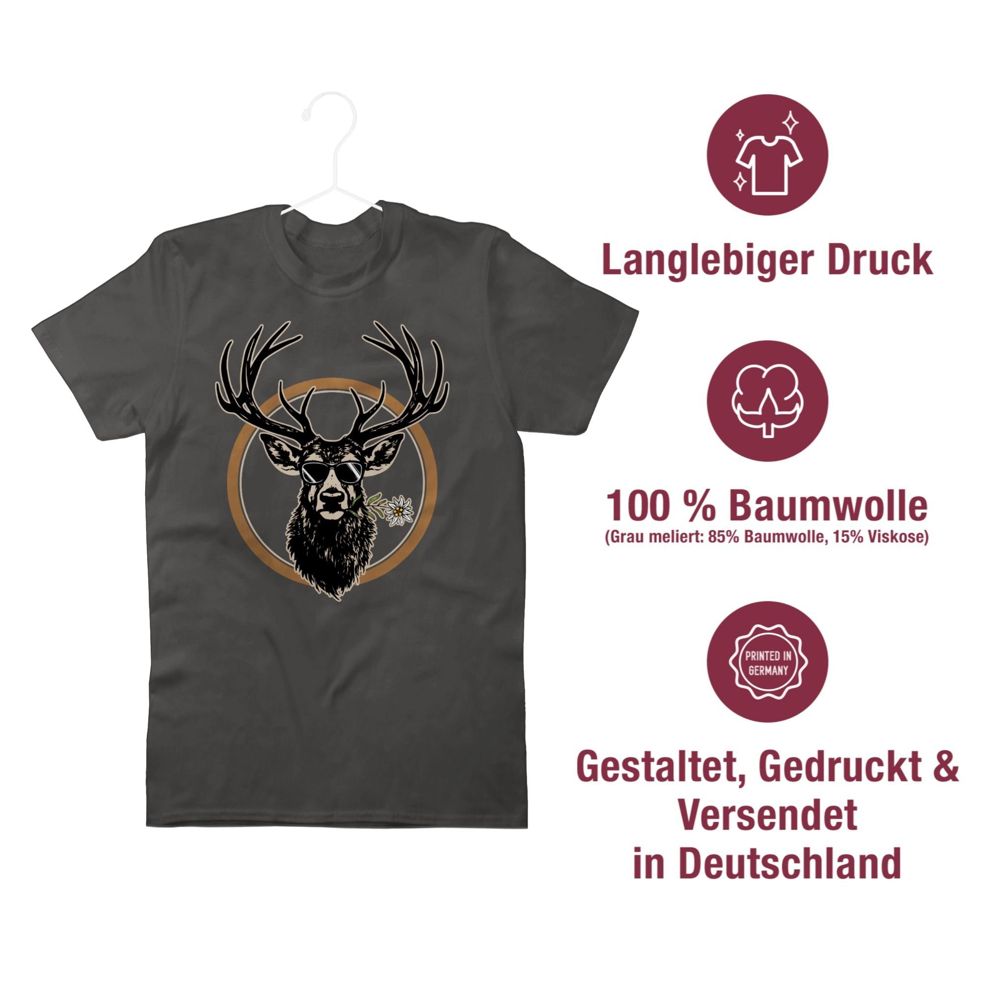 Shirtracer T-Shirt Hirschgeweih Jäger Cooler Oktoberfest Hirsch Herren Dunkelgrau 01 für Mode