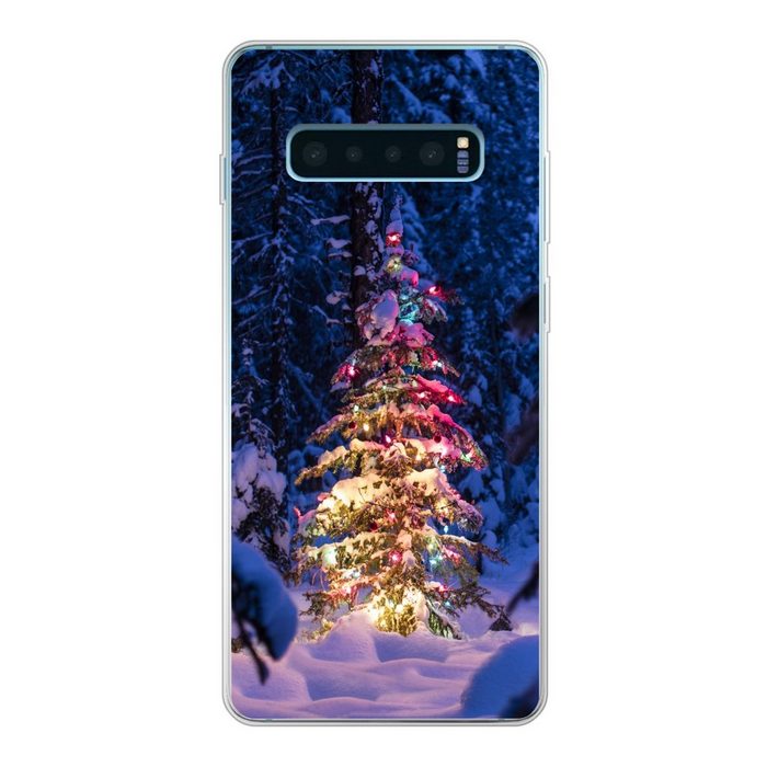 MuchoWow Handyhülle Ein Weihnachtsbaum im verschneiten Wald Phone Case Handyhülle Samsung Galaxy S10 Lite Silikon Schutzhülle