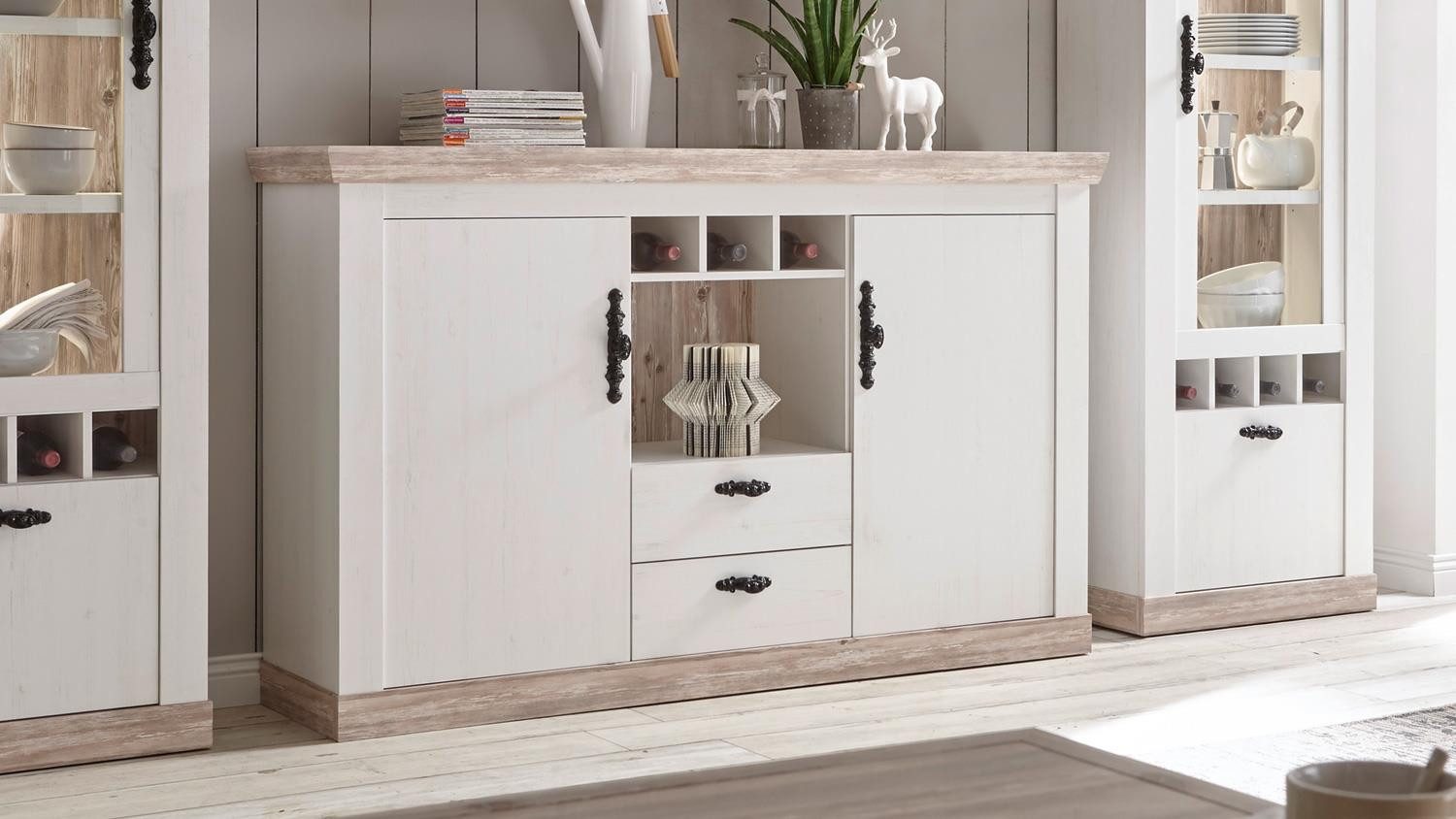 IMV Sideboard Sideboard Florenz Anrichte Kommode in Oslo Pinie weiß 168 cm