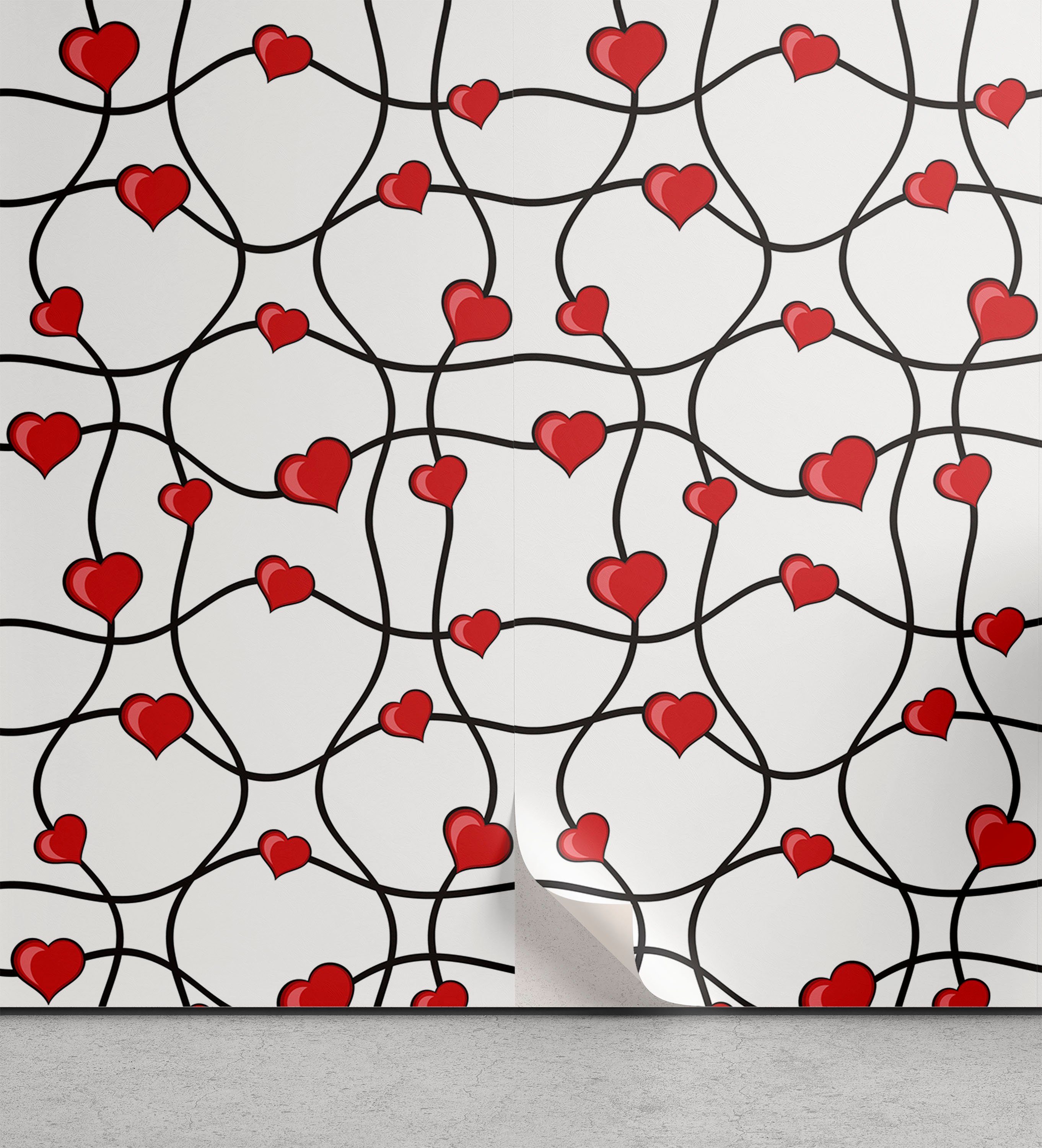 Abakuhaus Vinyltapete selbstklebendes Wohnzimmer Küchenakzent, Valentines geometrische Herzen