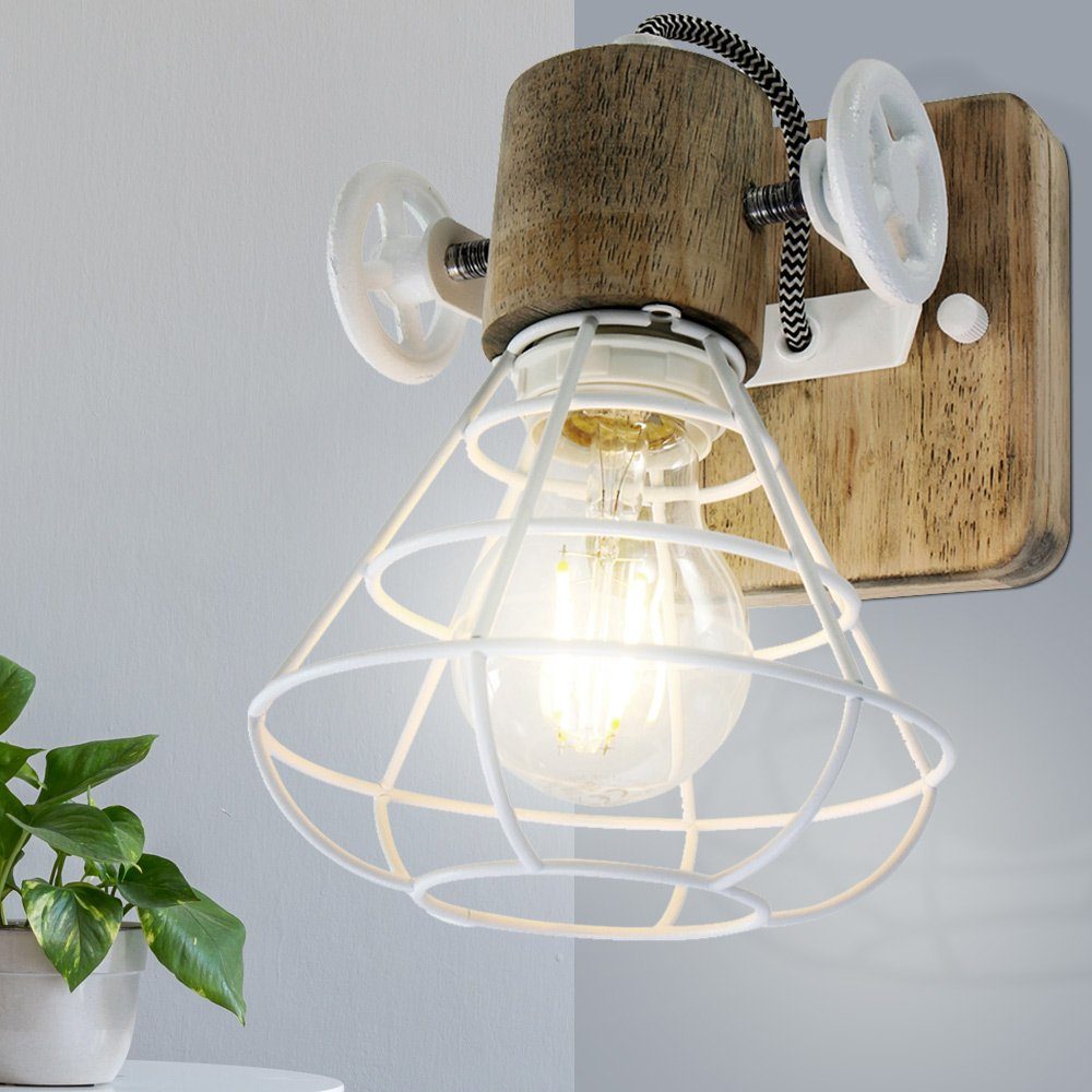 etc-shop Wandleuchte, Leuchtmittel Leuchte nicht Wohn Zimmer Käfig Wand Beleuchtung Spot Retro Holz Lampe inklusive