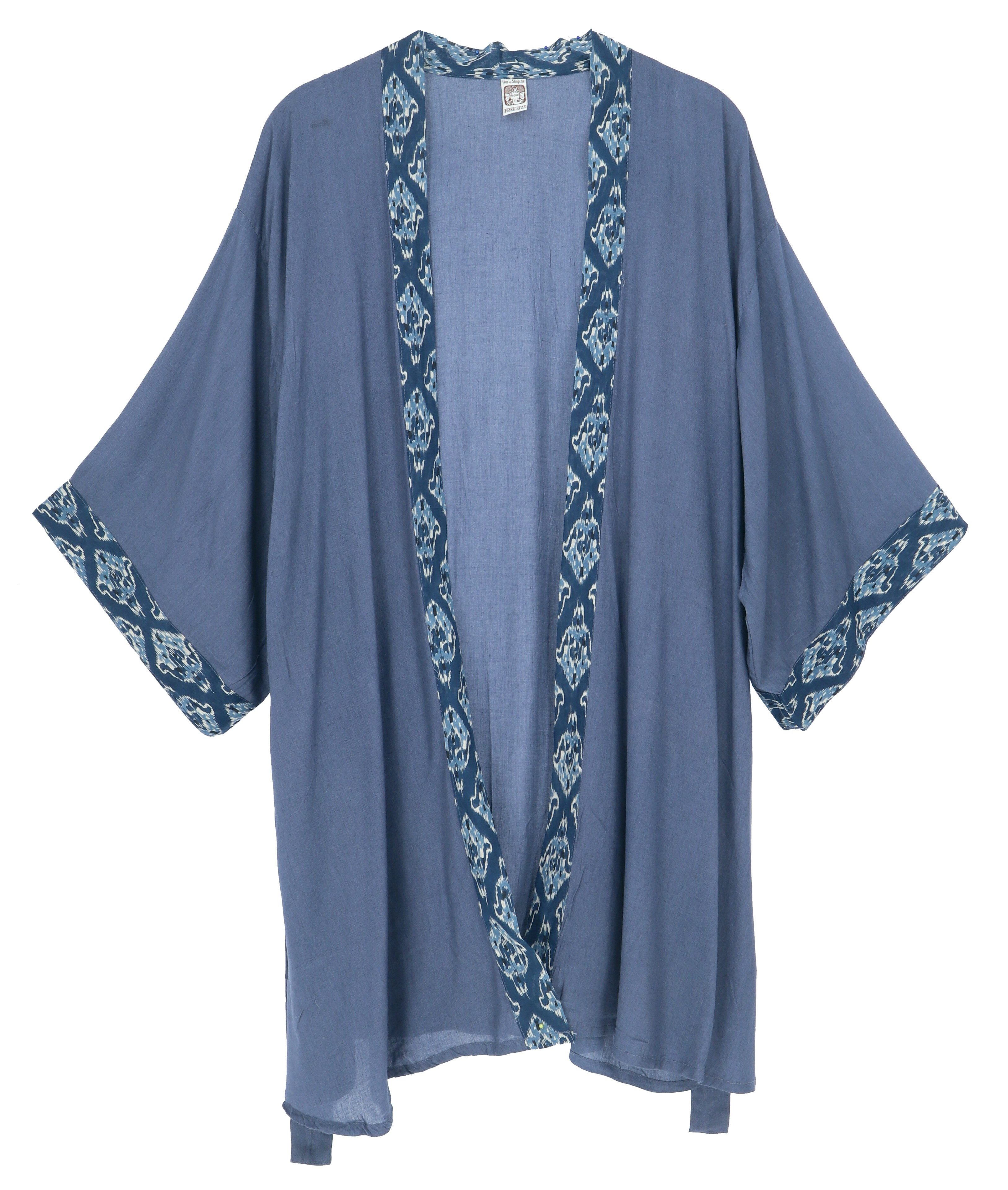 Guru-Shop Kimono Kurzer Kimono, Boho Kimonomantel - blau, alternative Bekleidung