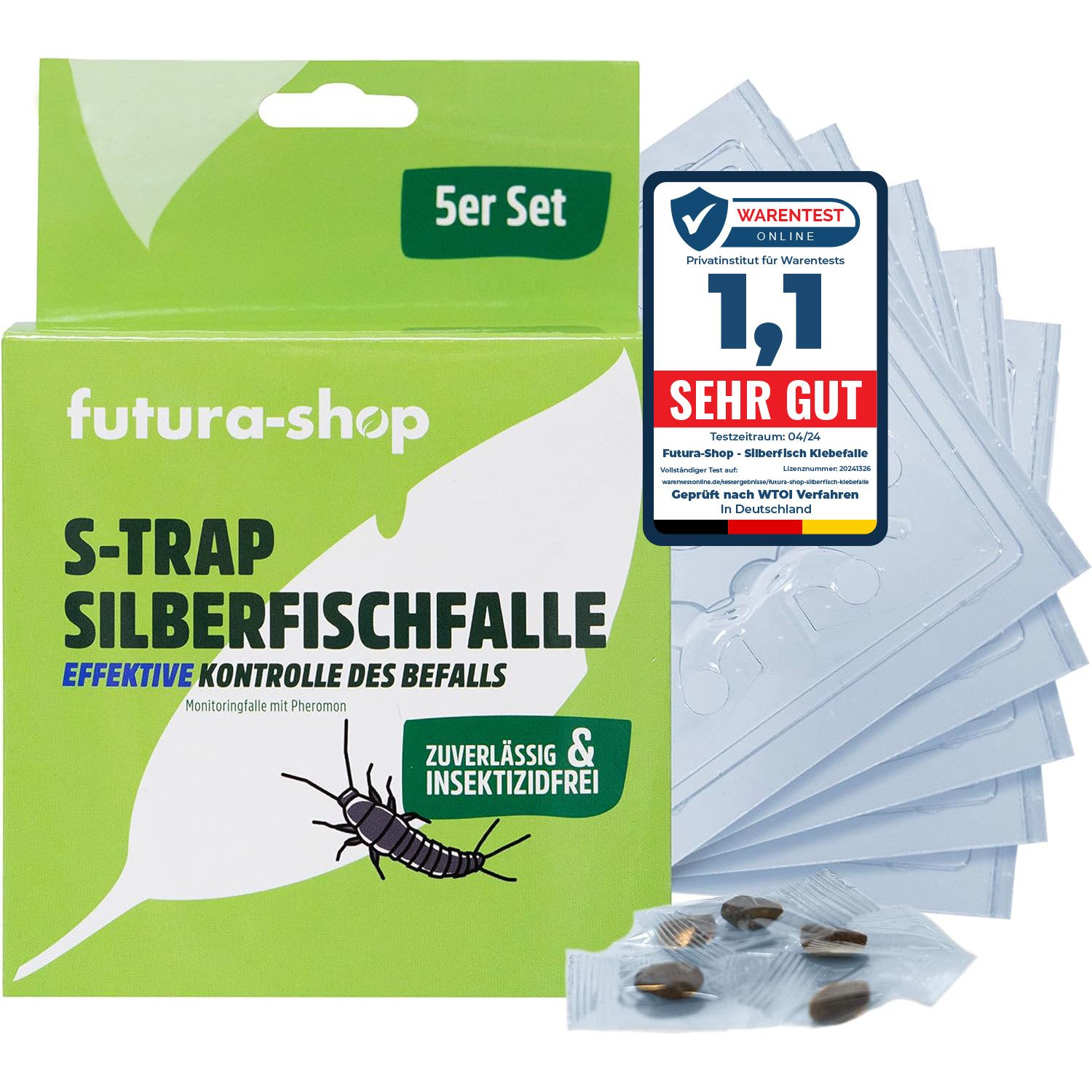 Futura-Shop Insektenfalle Silberfisch Falle Papierfischchen Ofenfischchen Pheromonfall, 5er-Set