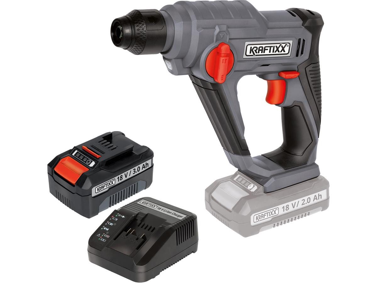 KRAFTIXX® Akku-Bohrhammer KX-BH 18 Li, 18 V, max. 900 U/min, (Set, 3-tlg), inkl. 3,0Ah Akku, kompatibel mit Einhell Power X-Change Akkusystem