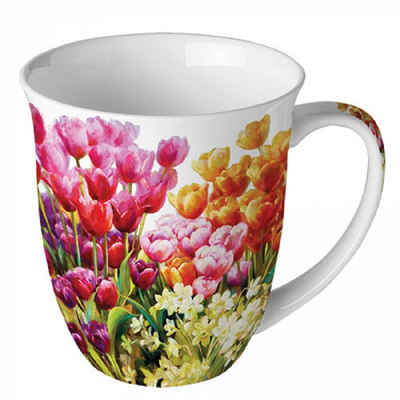 Ambiente Luxury Paper Products Becher Pfingstrosen, Rosen- Mug Blumen Tee/Kaffee Tasse, Porzellan, Sommmer/Frühling Motive - Ideal Als Geschenk