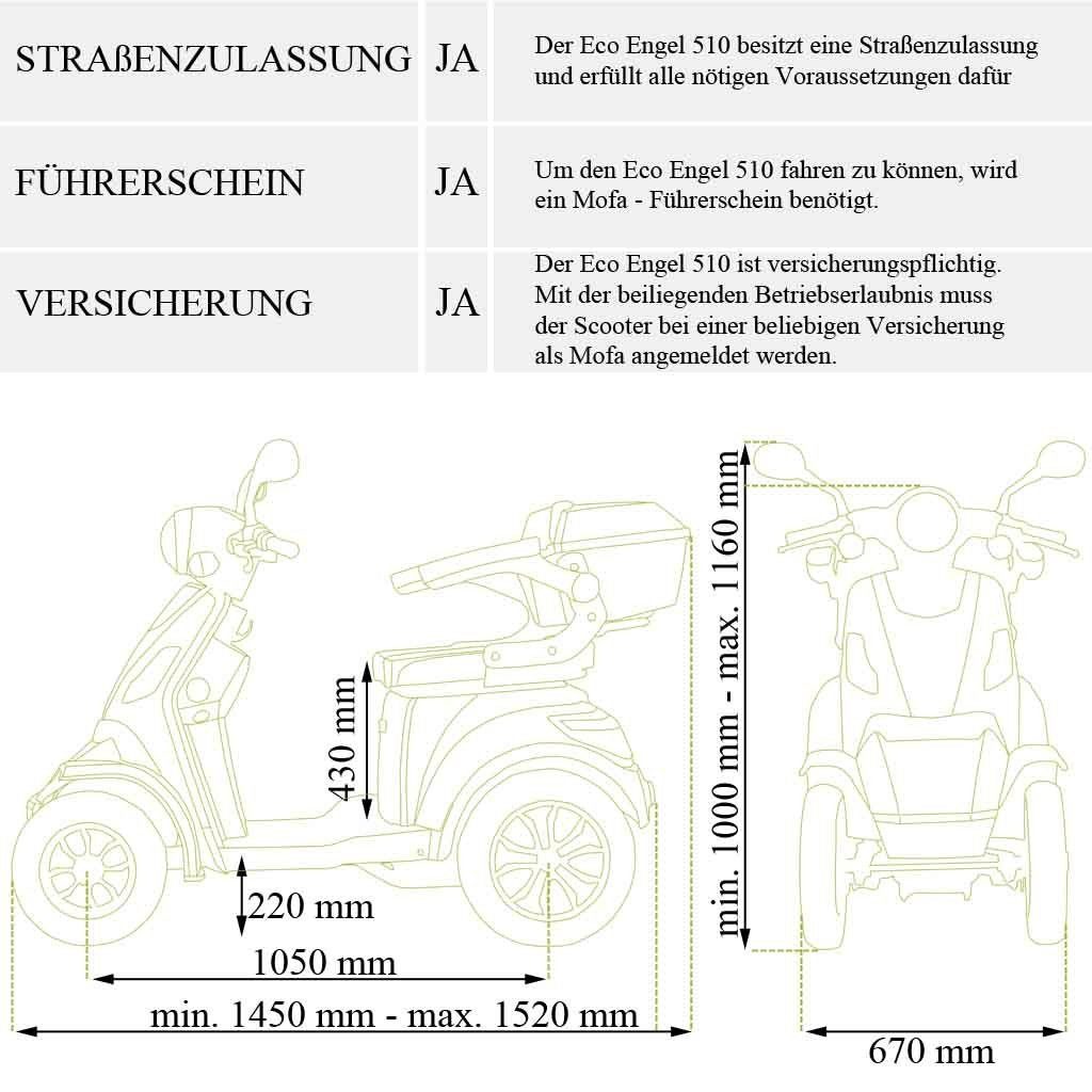 Seniorenmobil ECO km/h 20 25,00 ECO W, 510 ENGEL ENGEL Li-Io 1000,00 Elektromobil Akku 25 1000 Rot, km/h W, Ah