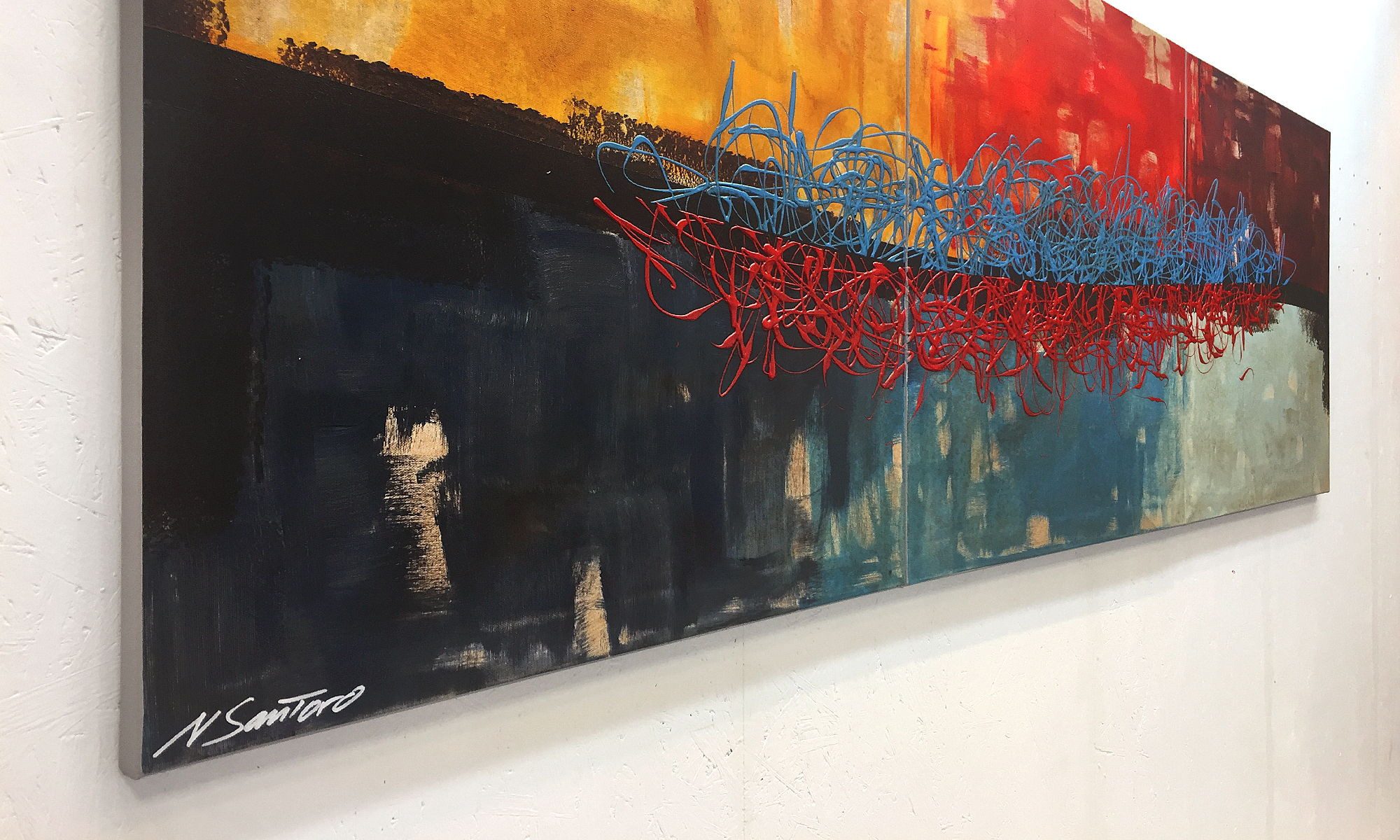 WandbilderXXL XXL-Wandbild Hot And Cold 210 x 70 cm, Abstraktes Gemälde, handgemaltes Unikat