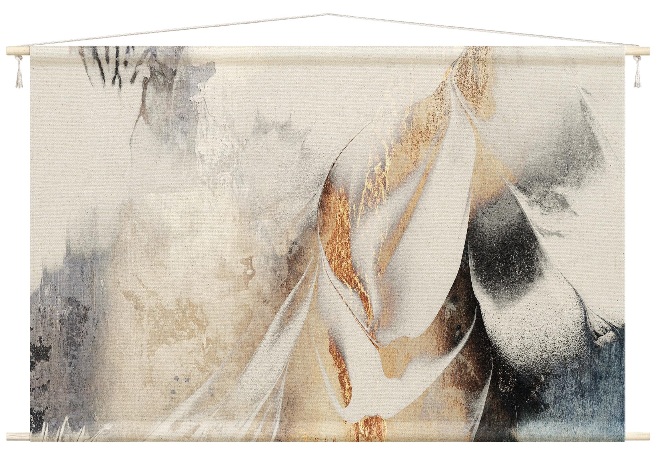 Bilderdepot24 Wandteppich modern Abstrakt Aquarell gold, rechteckig, Höhe: 2.6 mm, großes Wandbild aus Natur-Baumwolle Wandbehang Stoffbild Tuch Wollseil