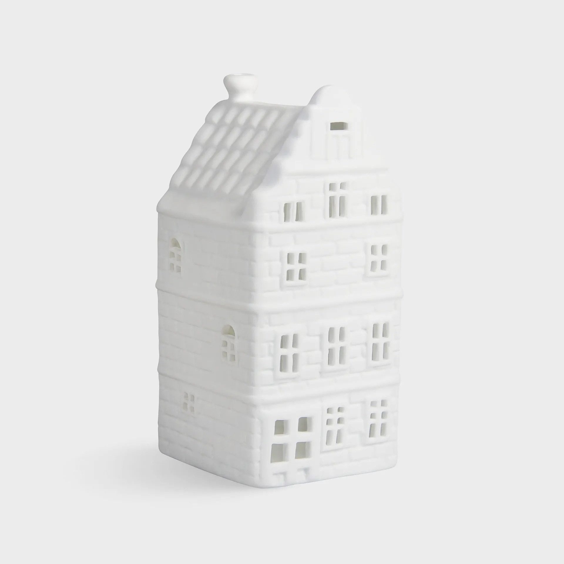 &Klevering Teelichthalter Lichthaus Grachtenhaus aus Keramik Weiß, Detailreich verarbeitet