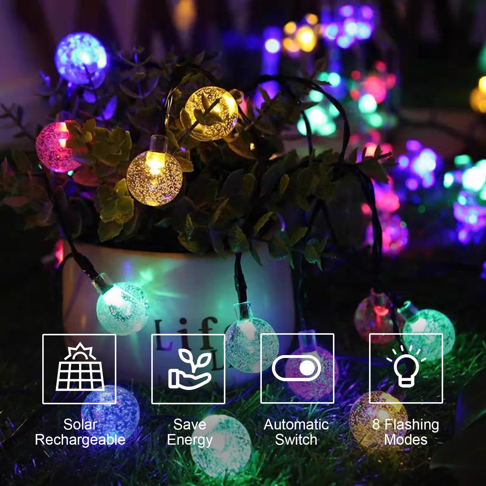LQWELL LED Solarleuchte LED Kugeln Lichterkette Außen Solar Gartenleuchte, günstig online kaufen