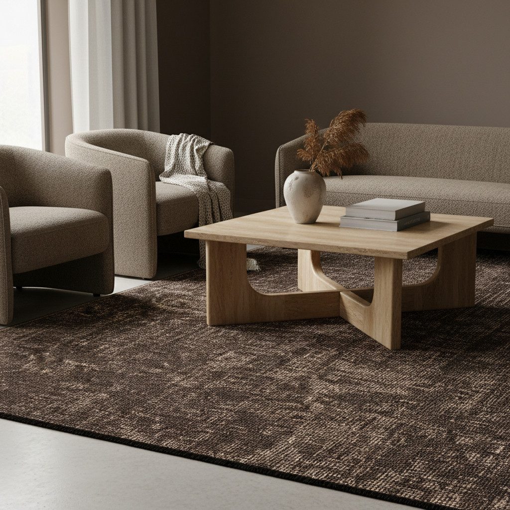 KADIMA DESIGN Wollteppich KOFEL Wohnzimmer Waschbar Schlafzimmer Wohnzimmerteppich Esszimmer, Läufer, Höhe: 9 mm, Braun, 80x150 cm, Modern Esszimmerteppich Einf – Bild 3 von 5