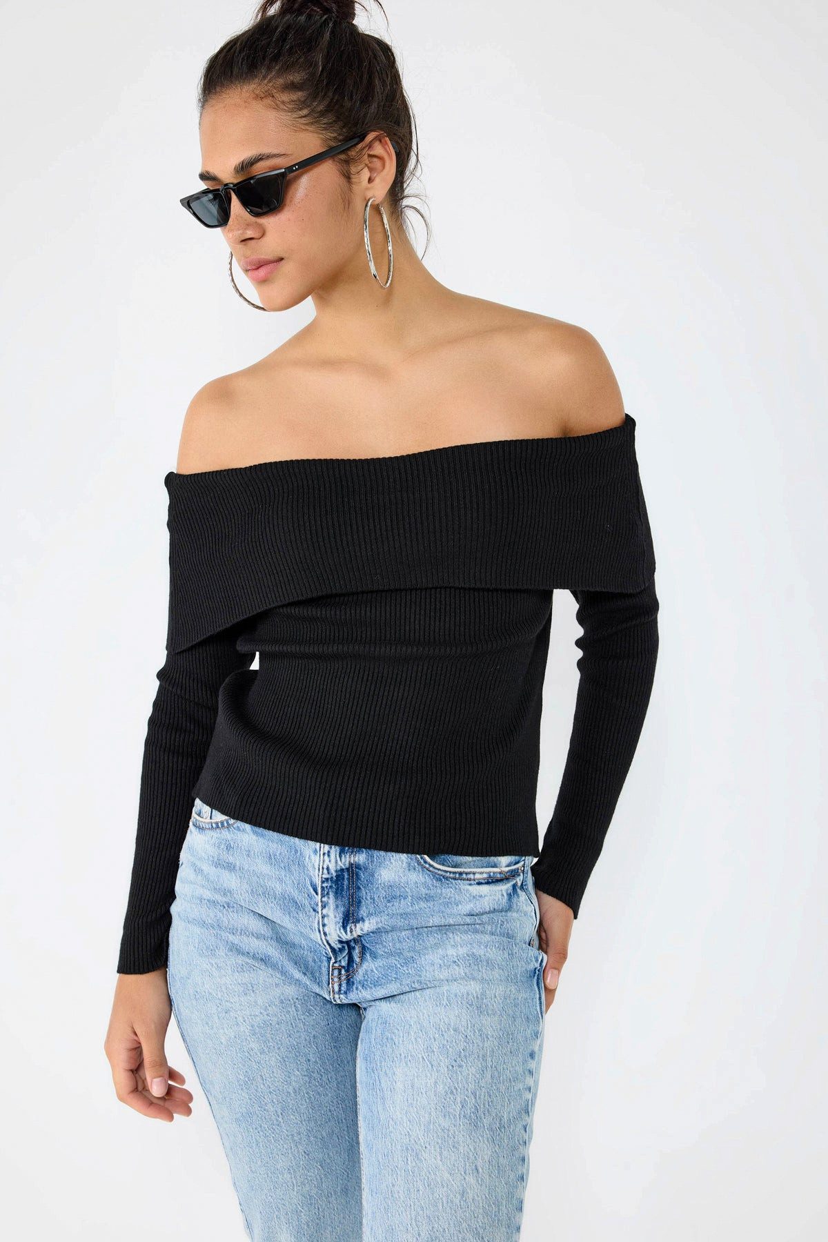 No Matter What Longpullunder Taillierter Strickpullover mit U-Boot-Ausschnitt