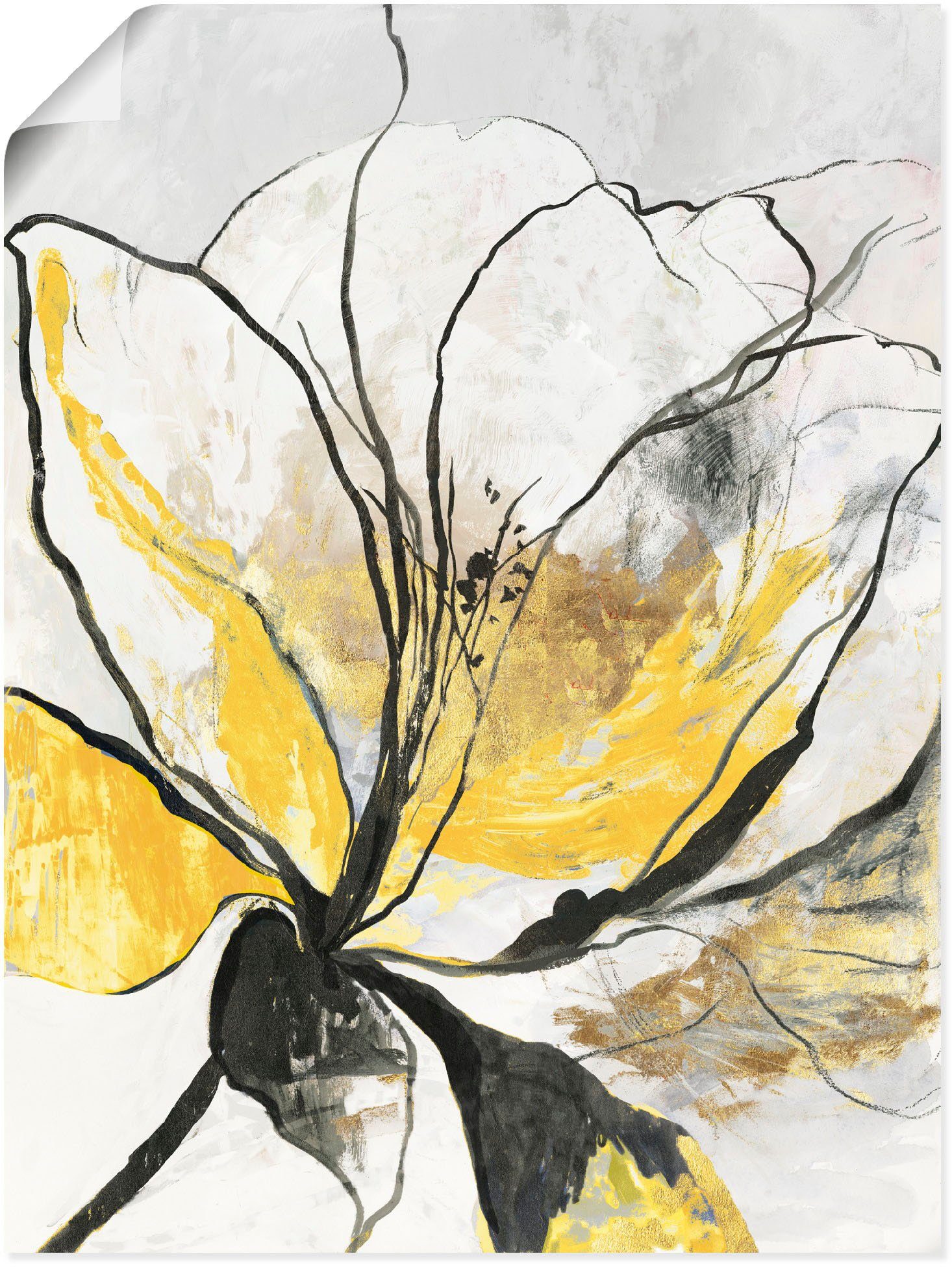 Artland Wandbild Umrissenes Blumenmuster I gelbe Version, Blumenbilder (1 St),  als Alubild, Leinwandbild, Wandaufkleber oder Poster in versch. Größen