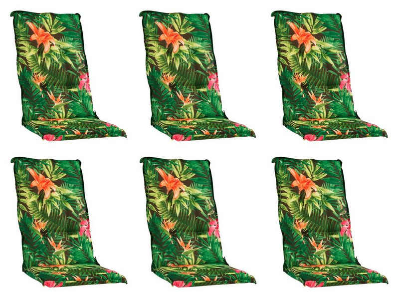 GO-DE Hochlehnerauflage TROPICAL, B 50 x L 120 cm, Grün, 6er Set, (Set, 6 St), Gartenstuhlauflagen für Hochlehnstühle