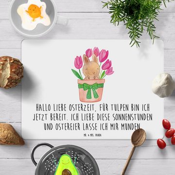 Platzset, Hase Tulpen - Weiß - Geschenk, Osterdeko, Ostern Geschenk, Platzset, Mr. & Mrs. Panda, (1-St), Lebensmittelecht, BPA-frei