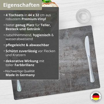 Platzset, Tischset, Platzset abwaschbar - Stahlplatte Metalloptik, Tischsetmacher, (aus erstklassigem Vinyl, 4-St., 44 x 32 cm / metalloptik), Tischdeko Made in Germany