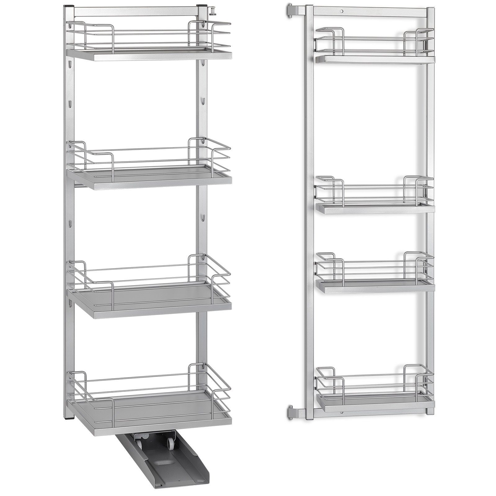 Kesseböhmer Auszugsboden Dispensa Tandem Auszugsrahmen und Side Türregal silbergrau, 450er Schrankbreite, Einbauhöhe min. 1100 mm, 4 Tablare