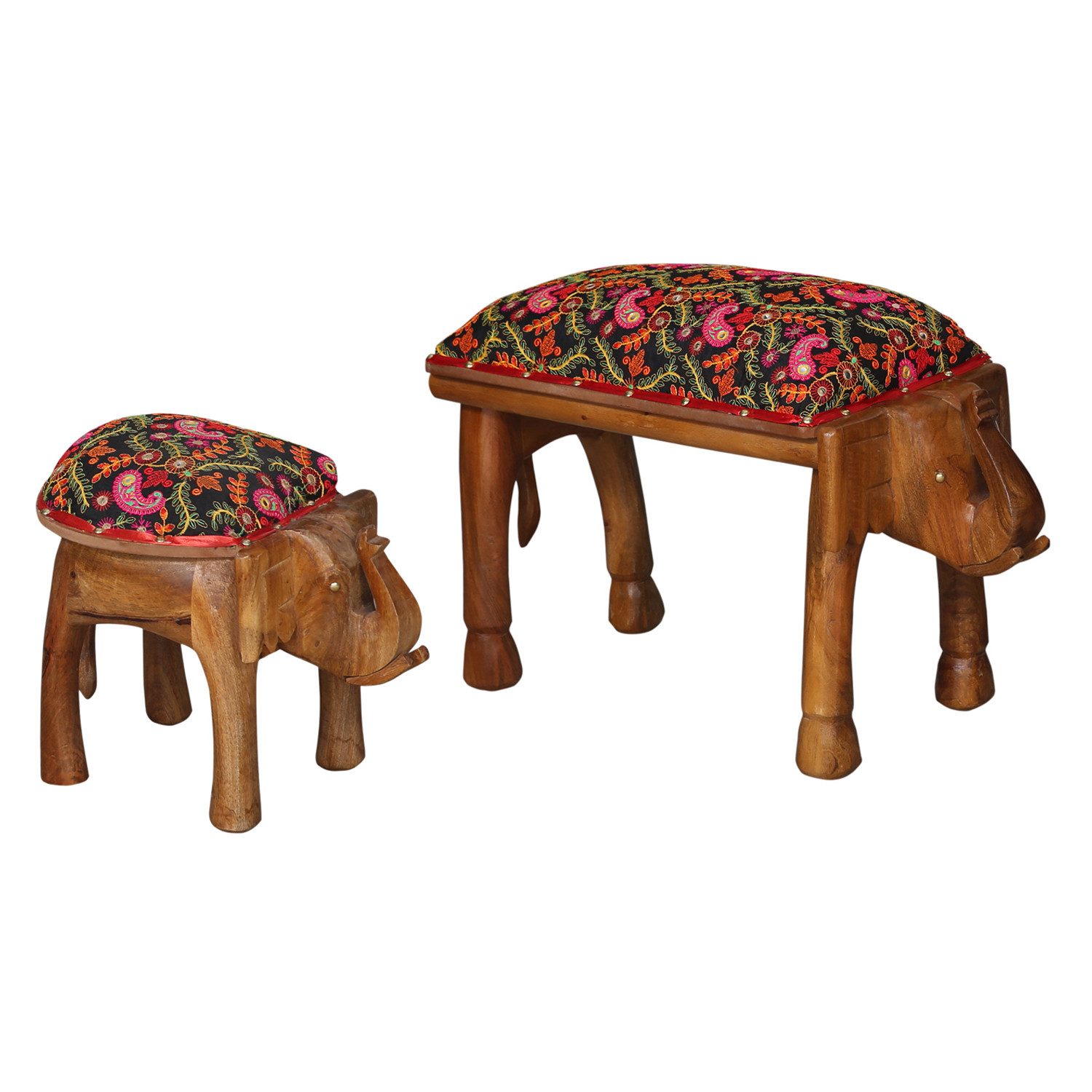 Sitzbank 2er Set Hocker Adisbo 70 cm – Sitzbank & Elefantenhocker aus Holz bunt