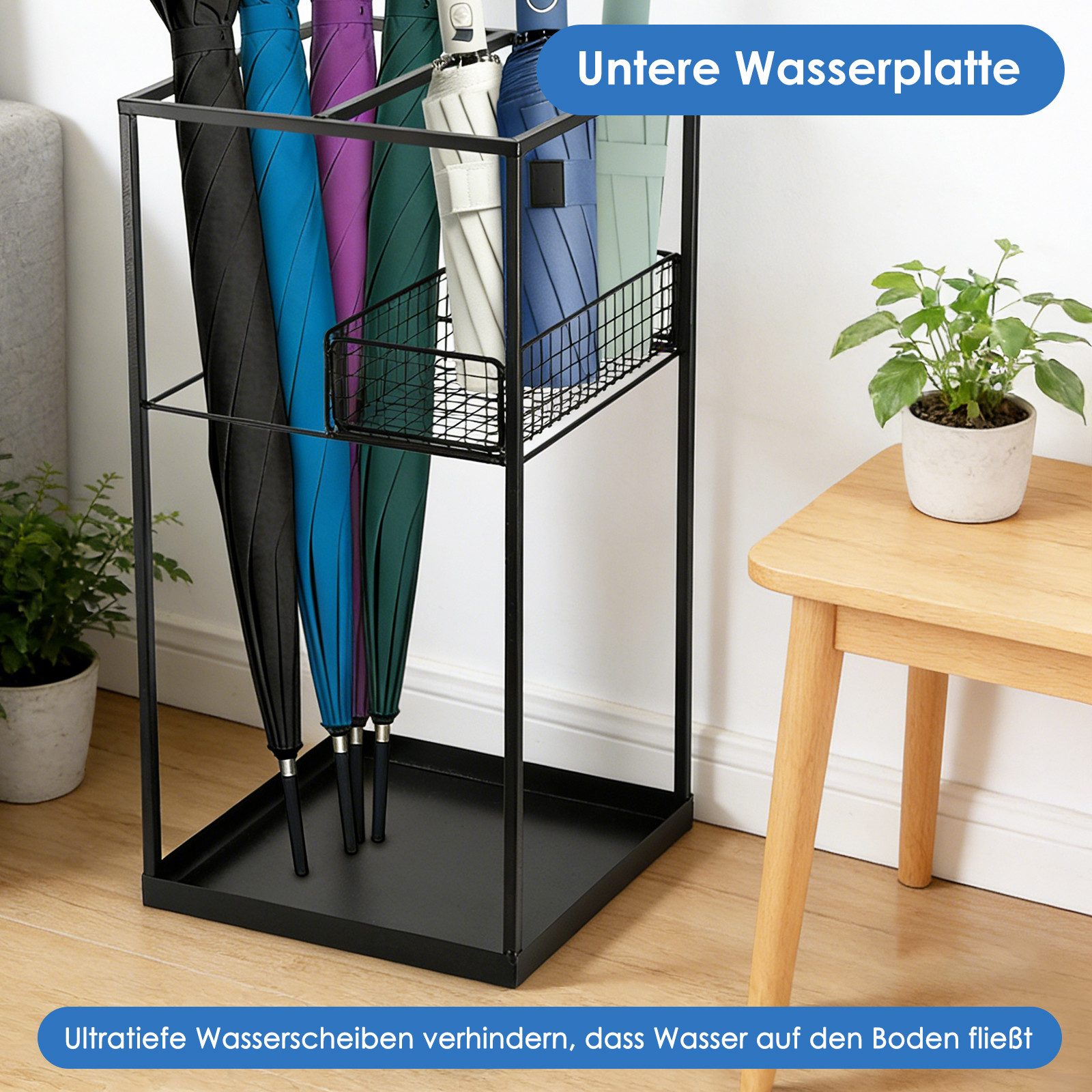 BlingBin Schirmständer Doppelschichtiger kommerzieller Regenschirmhalter (1 Stück, 1 St., langlebige schwarze Regenschirm-Aufbewahrungslösung), 2-stöckiger Metallständer für Eingänge