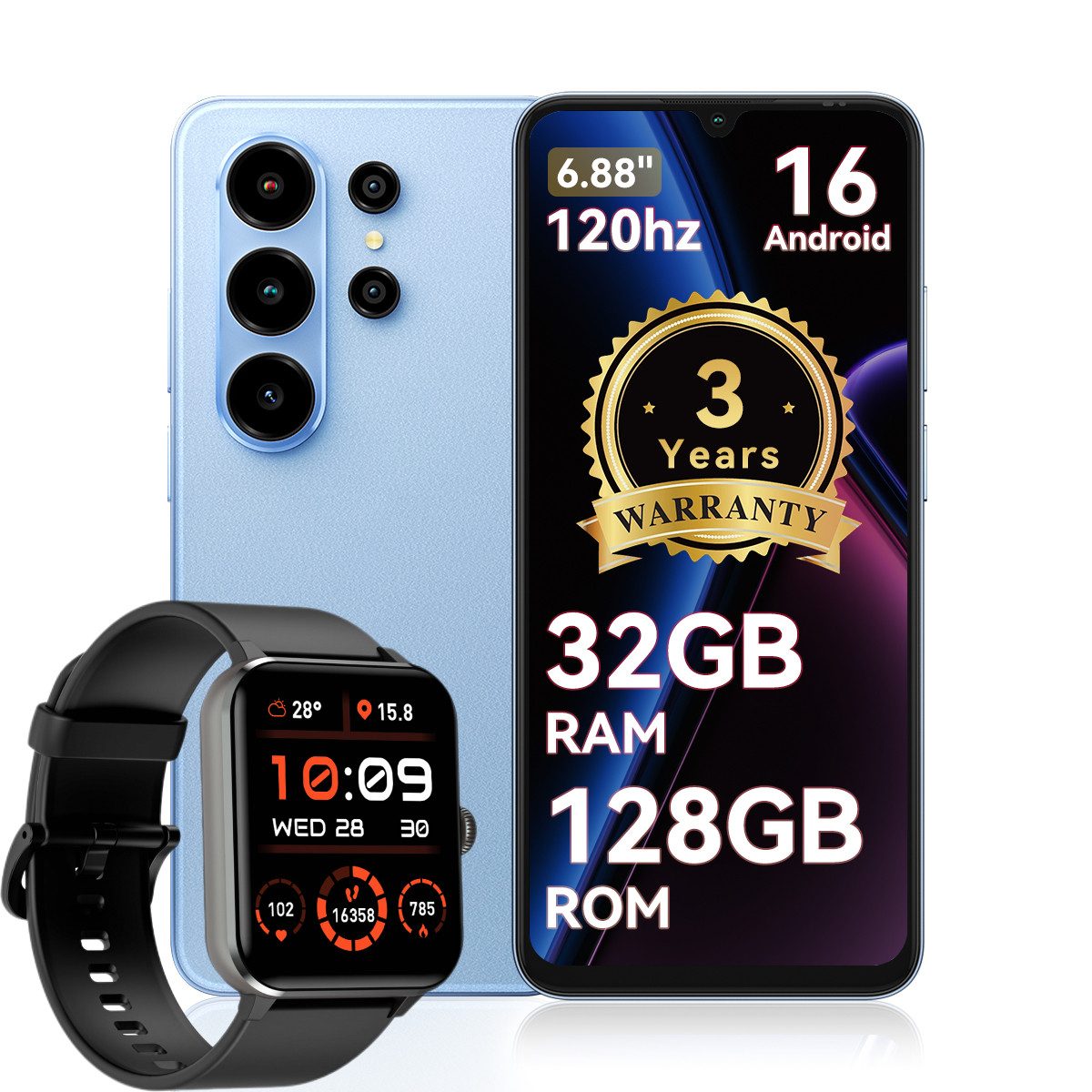 blackview Blackview WAVE 10 (32+128) Android 16 120HZ R50-Uhr Smartphone (6.8 Zoll, 32 MP Kamera)