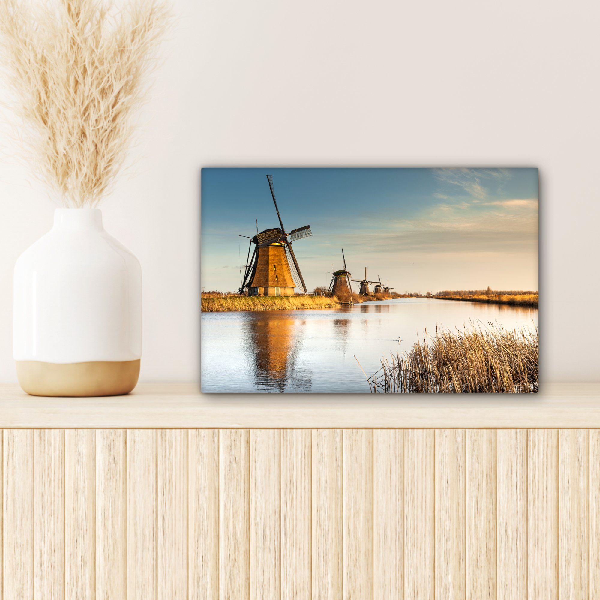 OneMillionCanvasses® Aufhängefertig, - St), - cm Leinwandbilder, Leinwandbild Landschaft, Holland Wanddeko, 30x20 Mühle (1 Wandbild