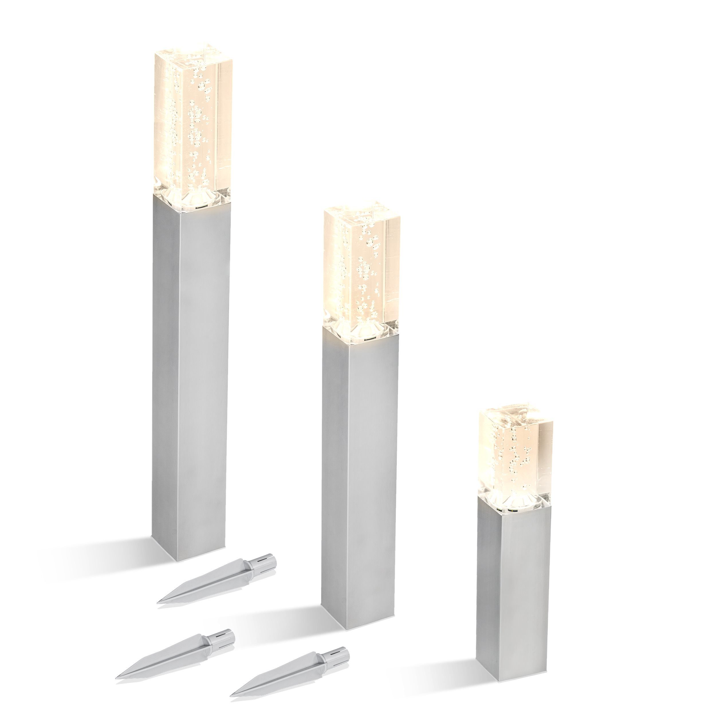 esotec LED Gartenleuchte 3er Set Solar Metall-Standleuchten Bubble Tower H=30+50+63cm 102557, automatisches Einschalten bei Dämmerung, LED fest integriert, warmweiß