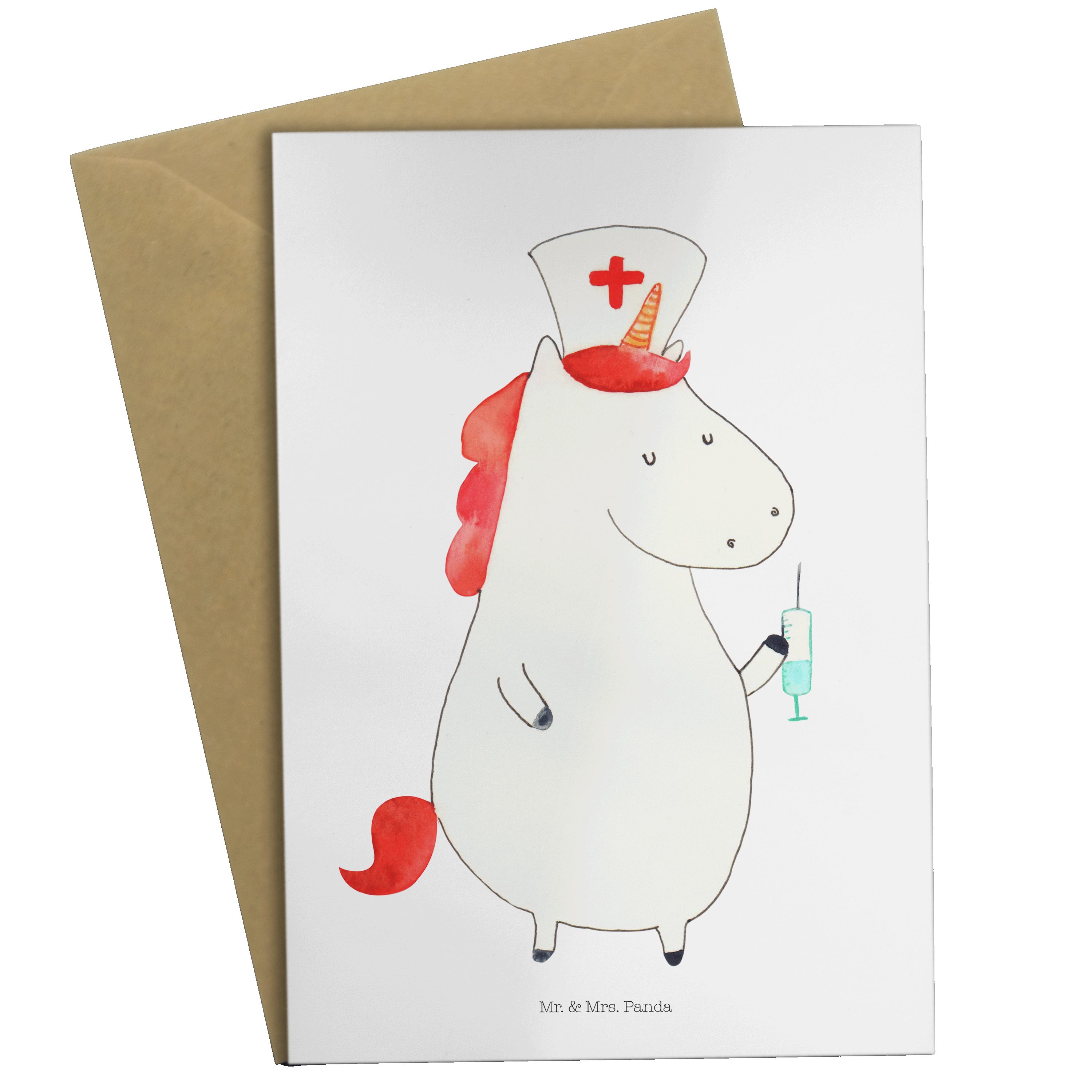 Mr. & Mrs. Panda Grußkarte Einhorn Krankenschwester - Weiß - Geschenk, Einhörner, Krankenhaus, G