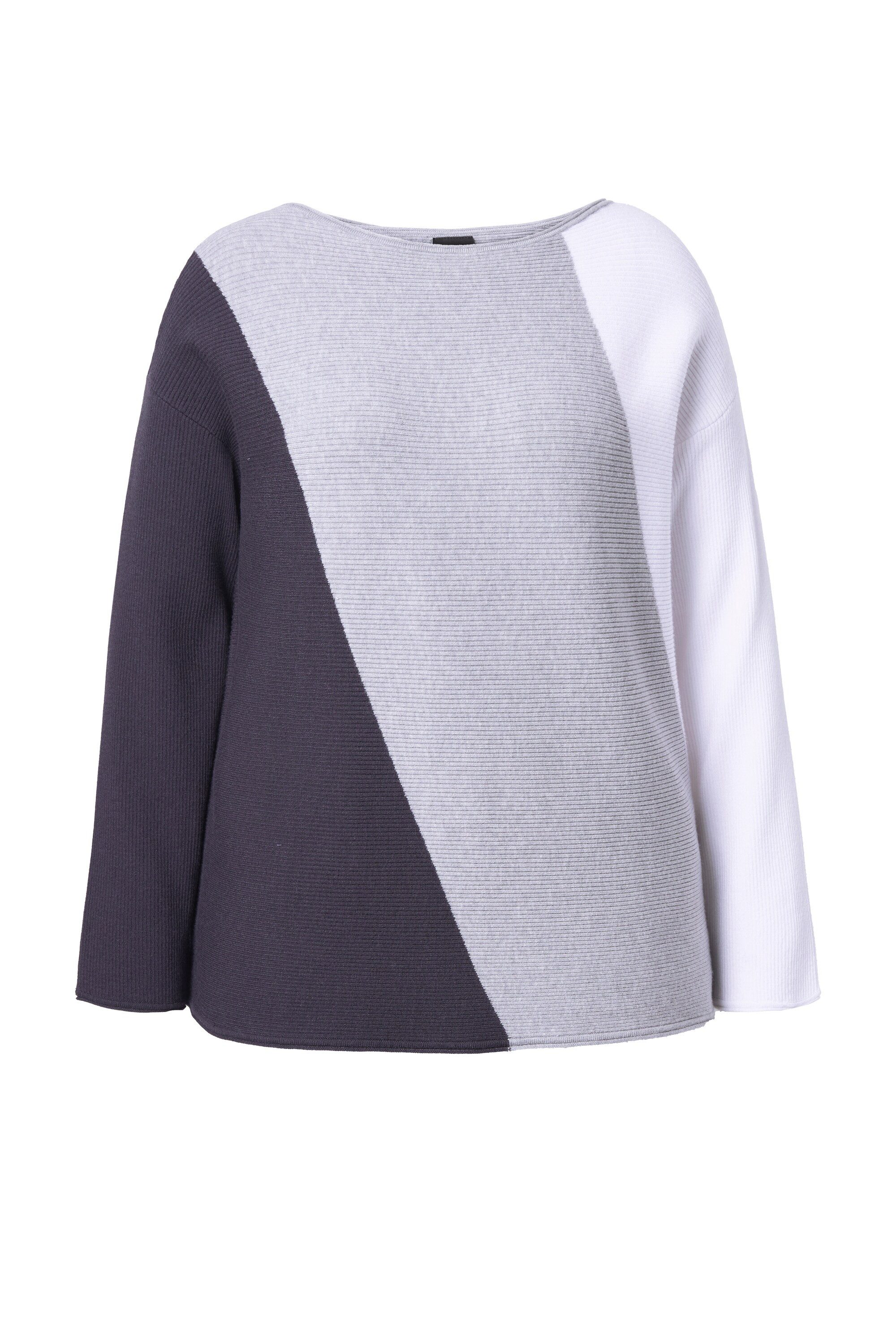 Ulla Popken Strickpullover Pullover Blockstreifen U-Boot-Ausschnitt Langarm günstig online kaufen