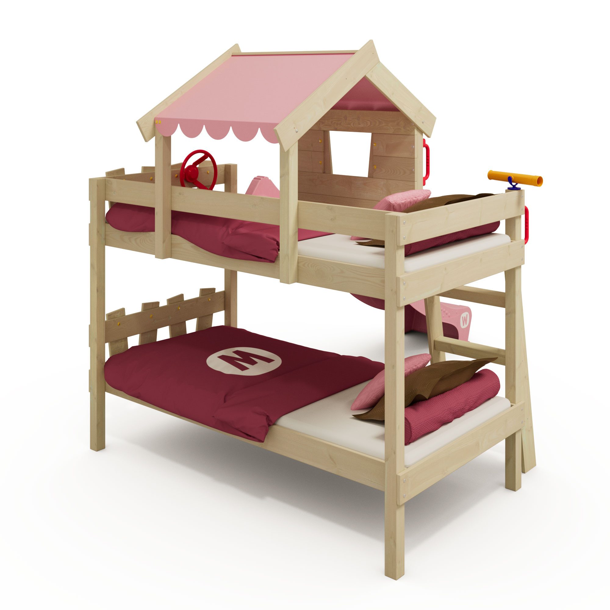 Wickey Kinderbett Crazy Fancy mit Rutsche 90x200 cm – Etagenbett für Kinder (Etagenbett mit Kletterleiter für Kinder), Massivholz