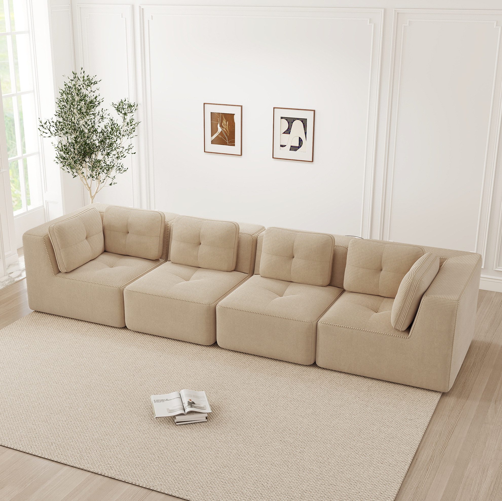 MODFU Loungesofa Rahmenloses Cord-Cloud-Sofa, mit 32D-Hochdichteschaum, tiefem Sitzkomfort und rutschfester Basis für modernen Wohnkomfort 1 Teile