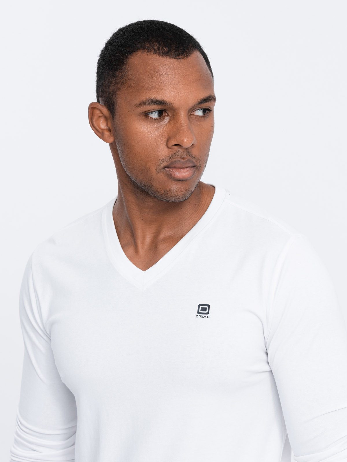OMBRE Longsleeve Herren-Elastan-Longsleeve mit V-Ausschnitt