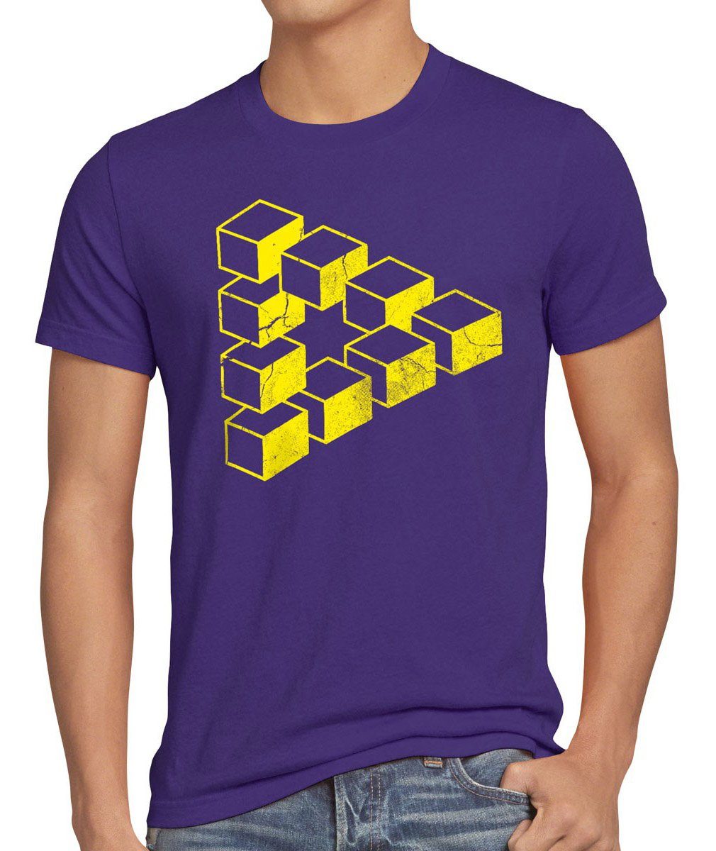 Print-Shirt Penrose Cube Big Theory würfel lila Sheldon Dreieck Escher bang Cooper style3 Herren T-Shirt
