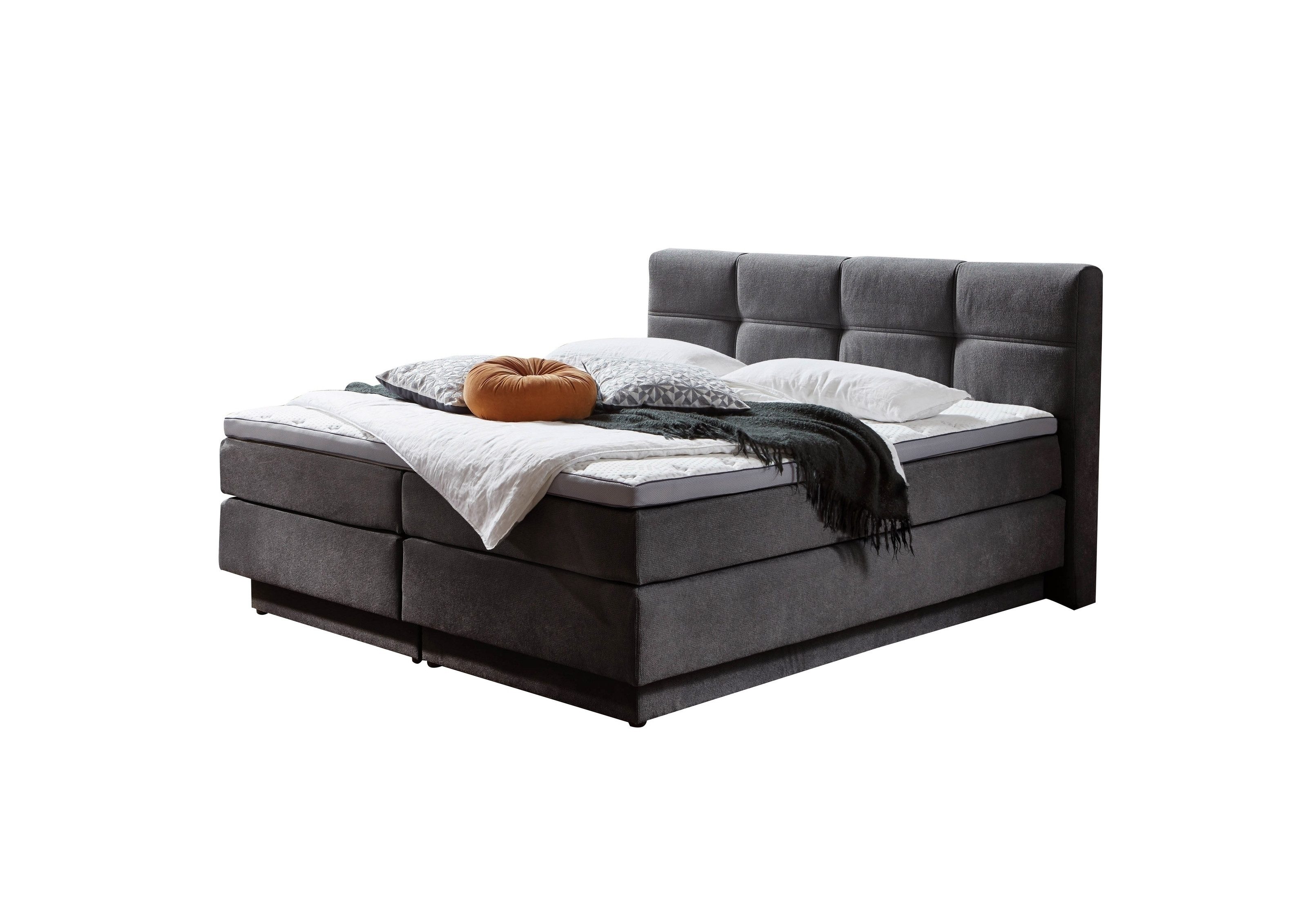 möbelando Boxspring Bed Schlummerland, incl. reversible 7-zone TTFK mattress & topper - 180x200 cm anthracite