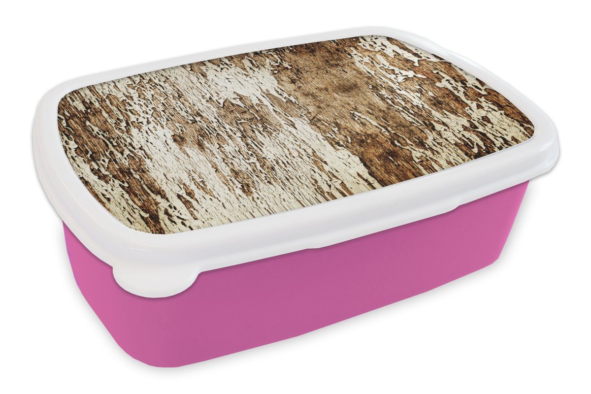 MuchoWow Lunchbox Holz - Rustikal - Baum, Kunststoff, (2-tlg), Brotbox für Erwachsene, Brotdose Kinder, Snackbox, Mädchen, Kunststoff rosa