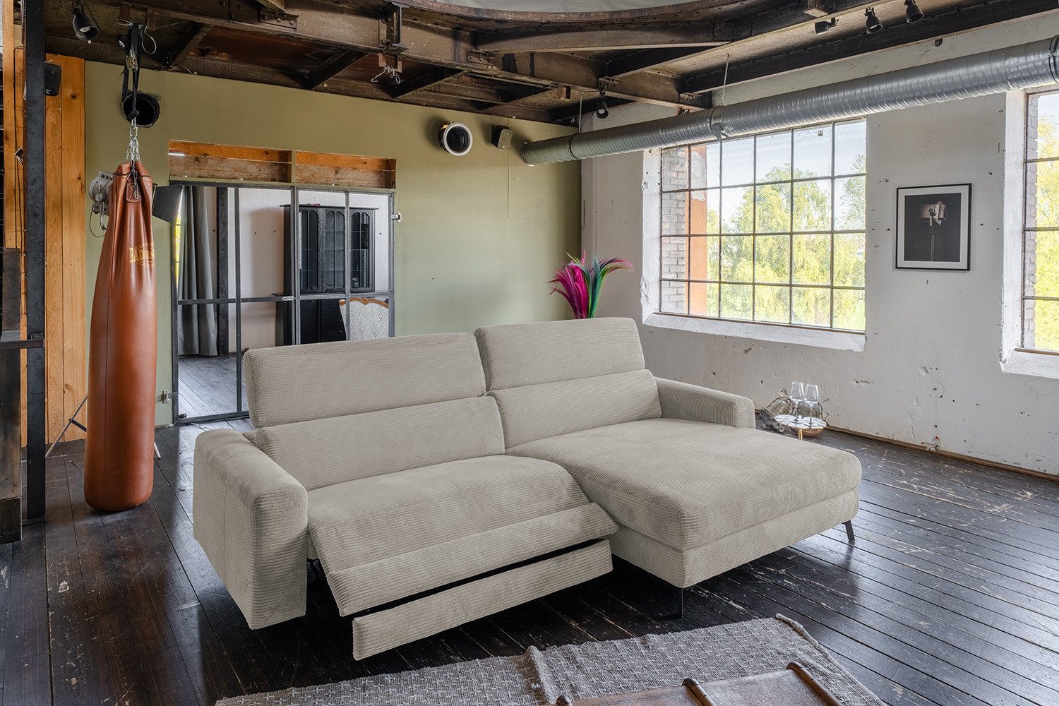 KAWOLA Ecksofa LAISKA, Couch Cord Relaxfunktion verschiedene Farben 282x177 cm