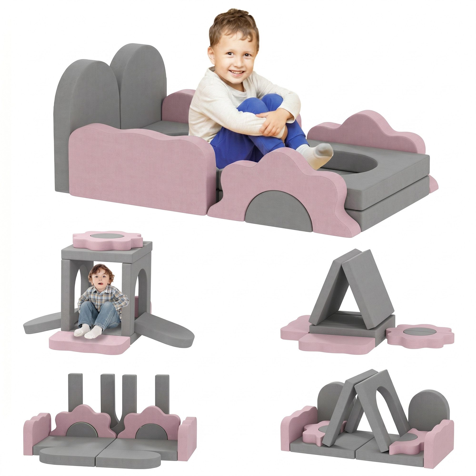 AIYAPLAY Kindersofa Schaumstoff Bausteine 12tlg Bällebad Cordoptik Grau Spielbausteine, (Softbausteine-Set, 12 St., Riesenbausteine), Weicher Cordbezug, leicht zu reinigen