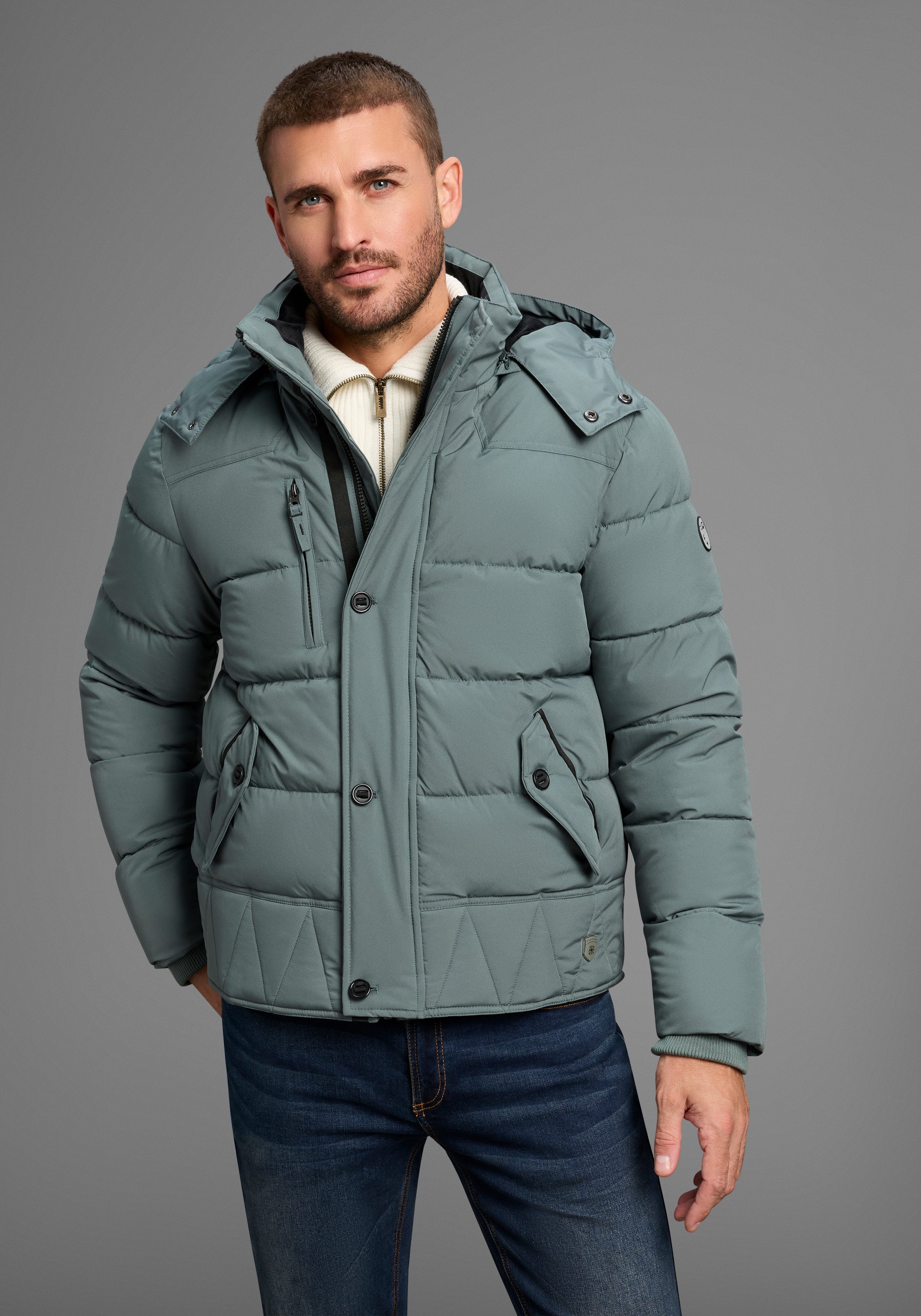 Bruno Banani Steppjacke Winterjacke mit Fellimitat und abnehmbarer Kapuze