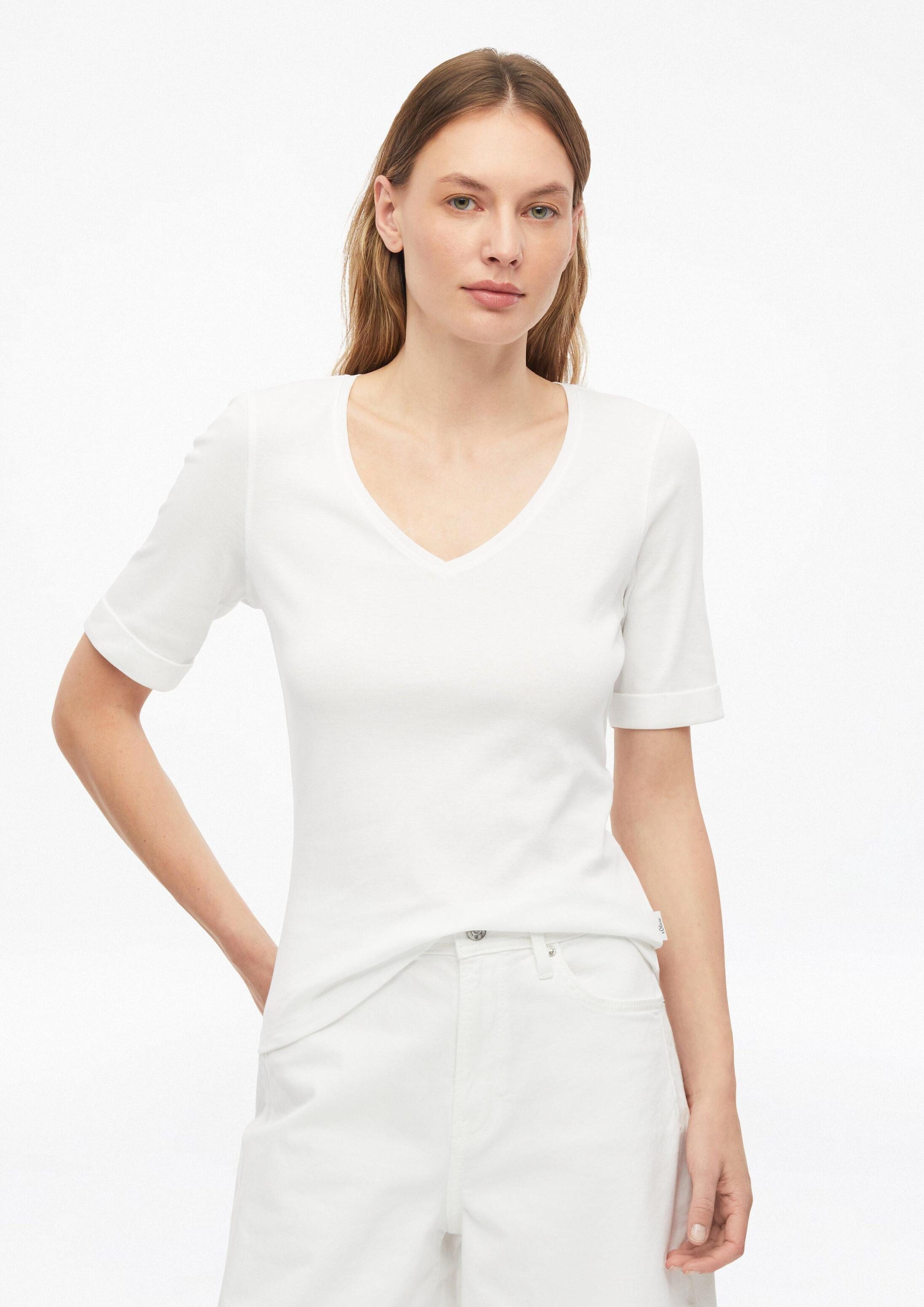 s.Oliver Kurzarmshirt T-Shirt Elastisches T-Shirt im Slim Fit
