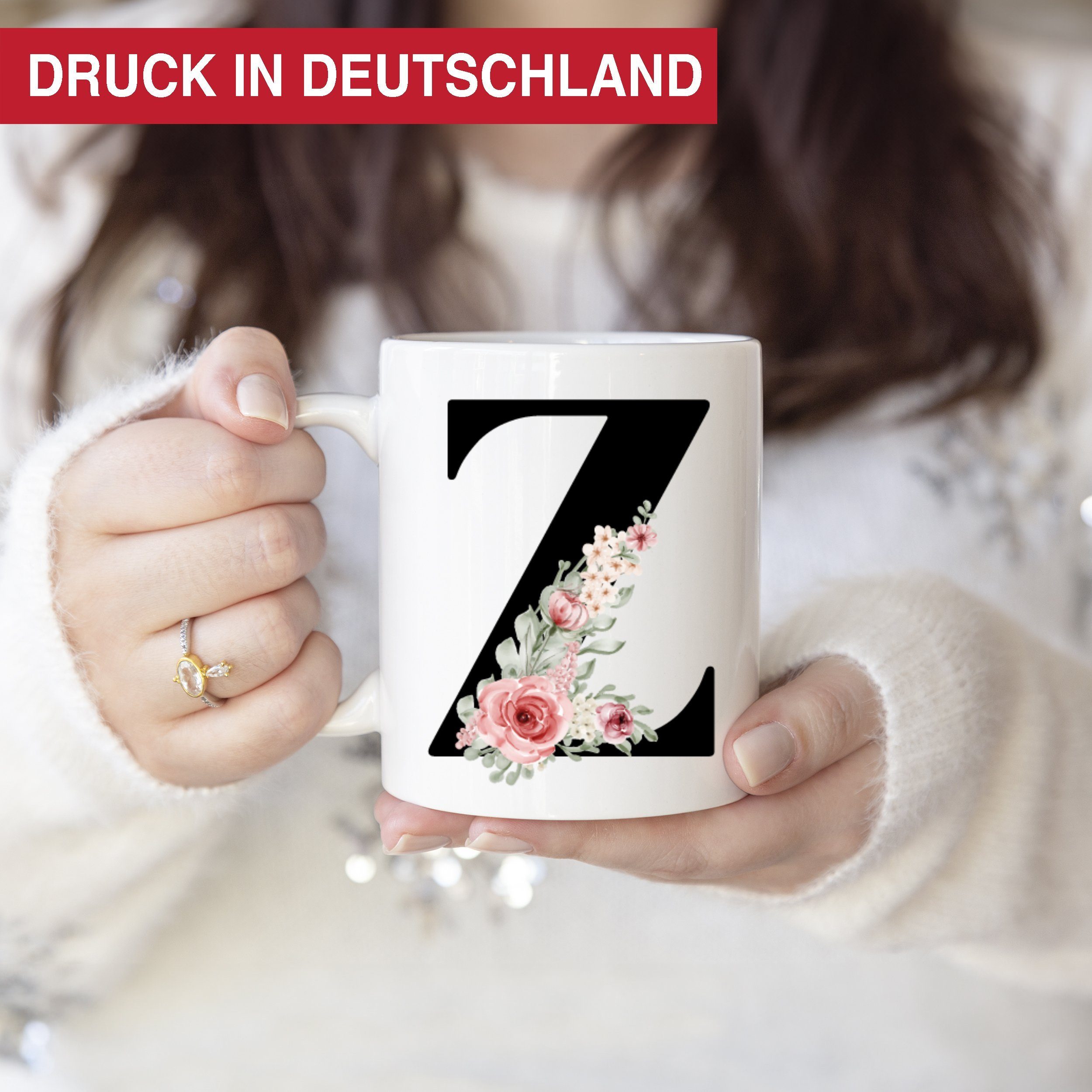 Giftandprint Tasse personalisiert mit Anfangsbuchstabe Monogramm Geburtstag Geschenk Frau, Geschenke für Frauen, Spülmaschinengeeignet, Mit Geschenkbox