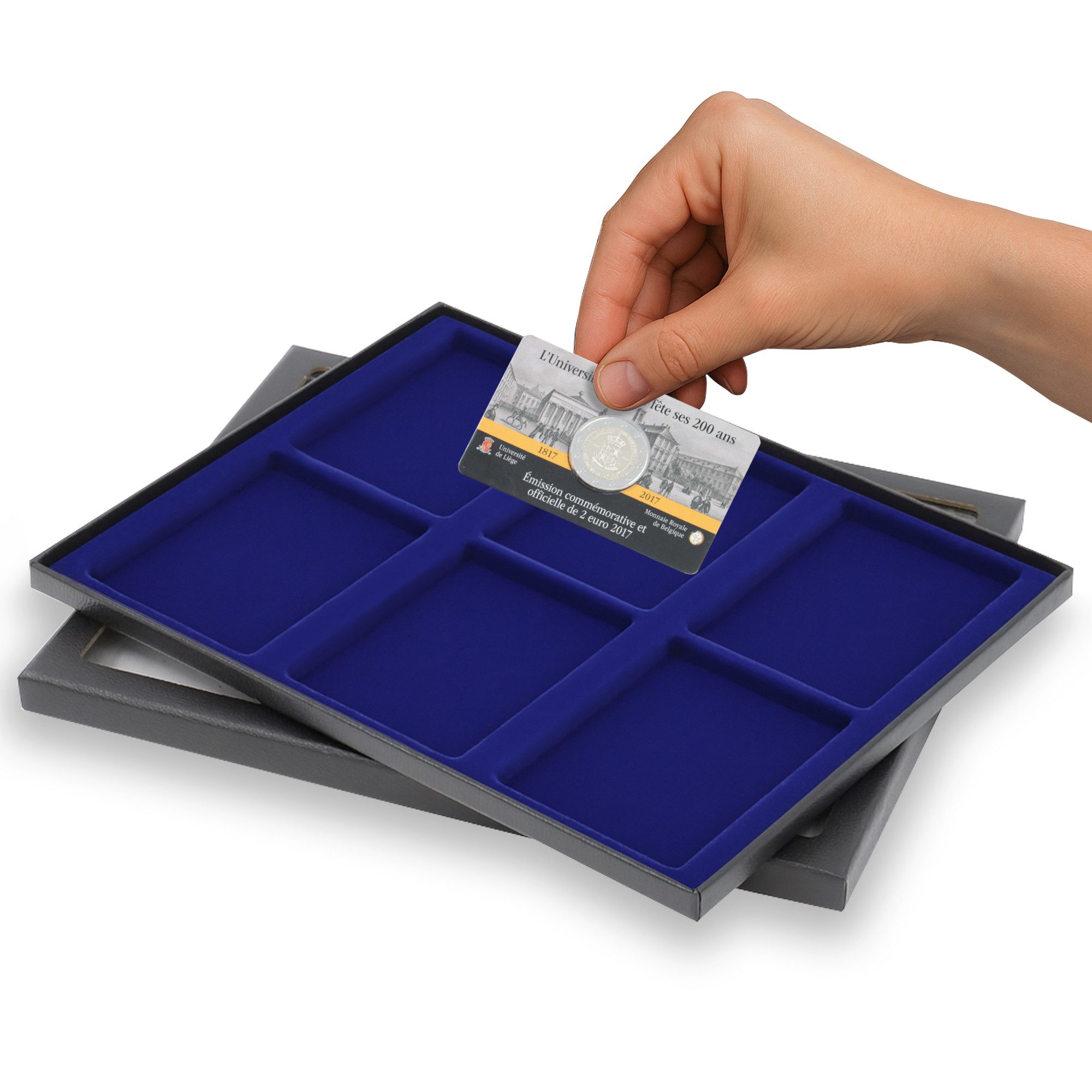 Safe-Album Münzetui Flache Münzbox Echtglas-Deckel Nr. 8343 6 Fächer à 85 x 63 mm