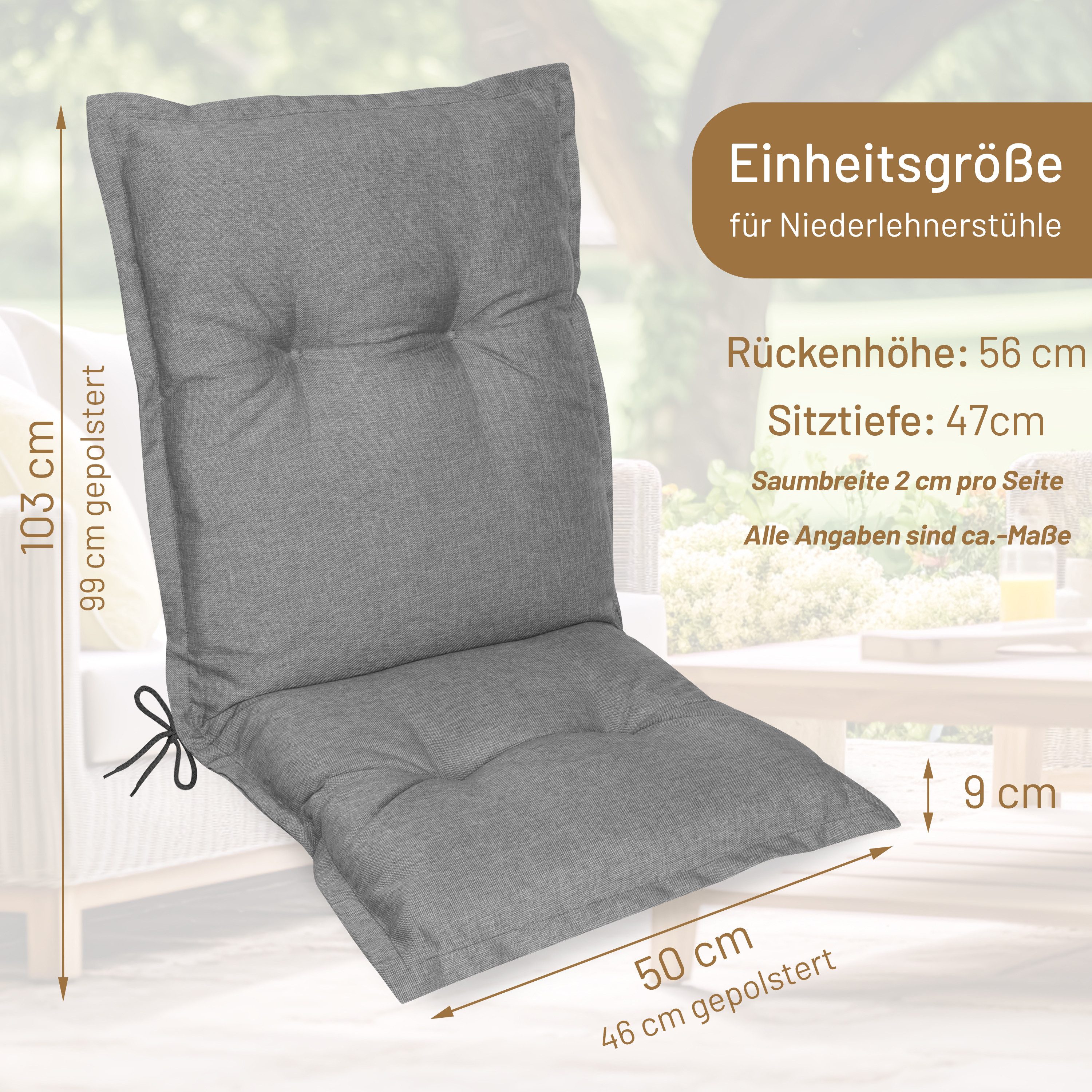 Herlag Polsterauflage Ava Niedriglehner Gartenstuhlauflage extra dick, 103x50x9cm, (1 St), SunGuard Polsterauflage Niederlehner hoher UV- & Fleckschutz, Silber