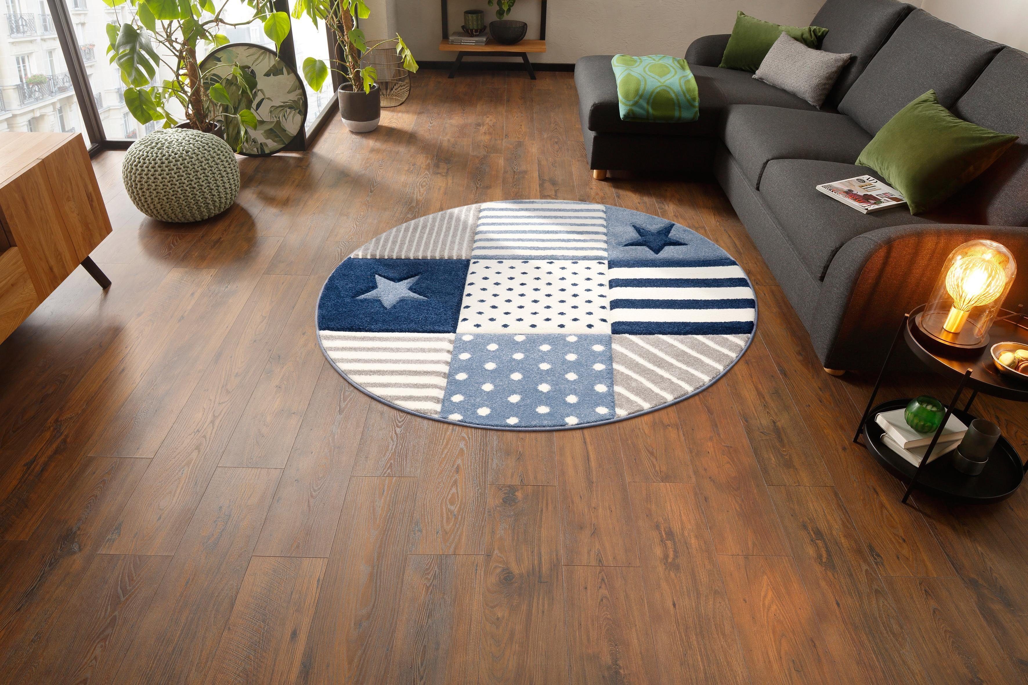 my home Kinderteppich Stern, rund, Höhe: 13 mm, Kurzflor-Teppich, handgearb günstig online kaufen